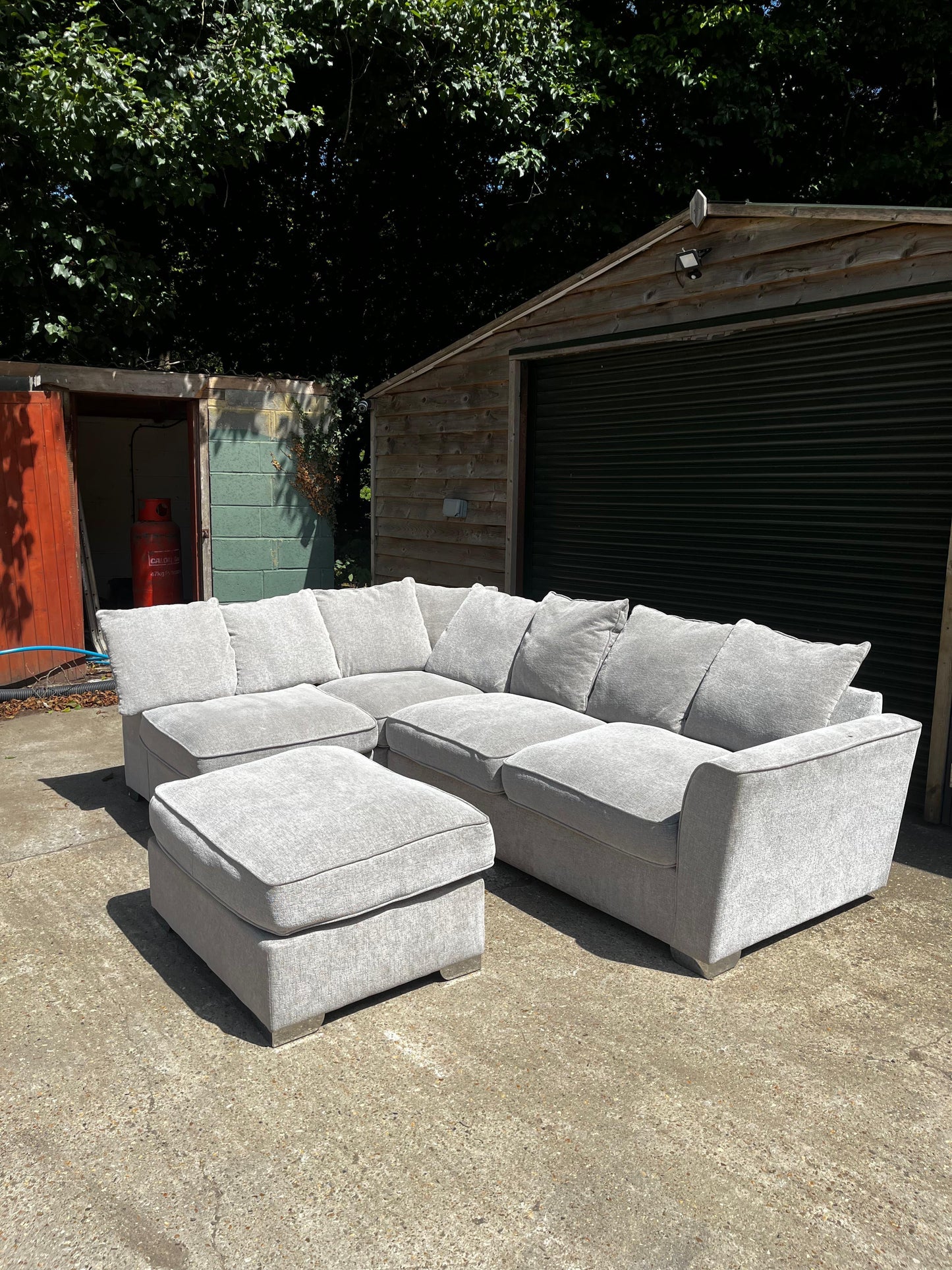 Furniture Village Grey L Shape Sofa & Footstool