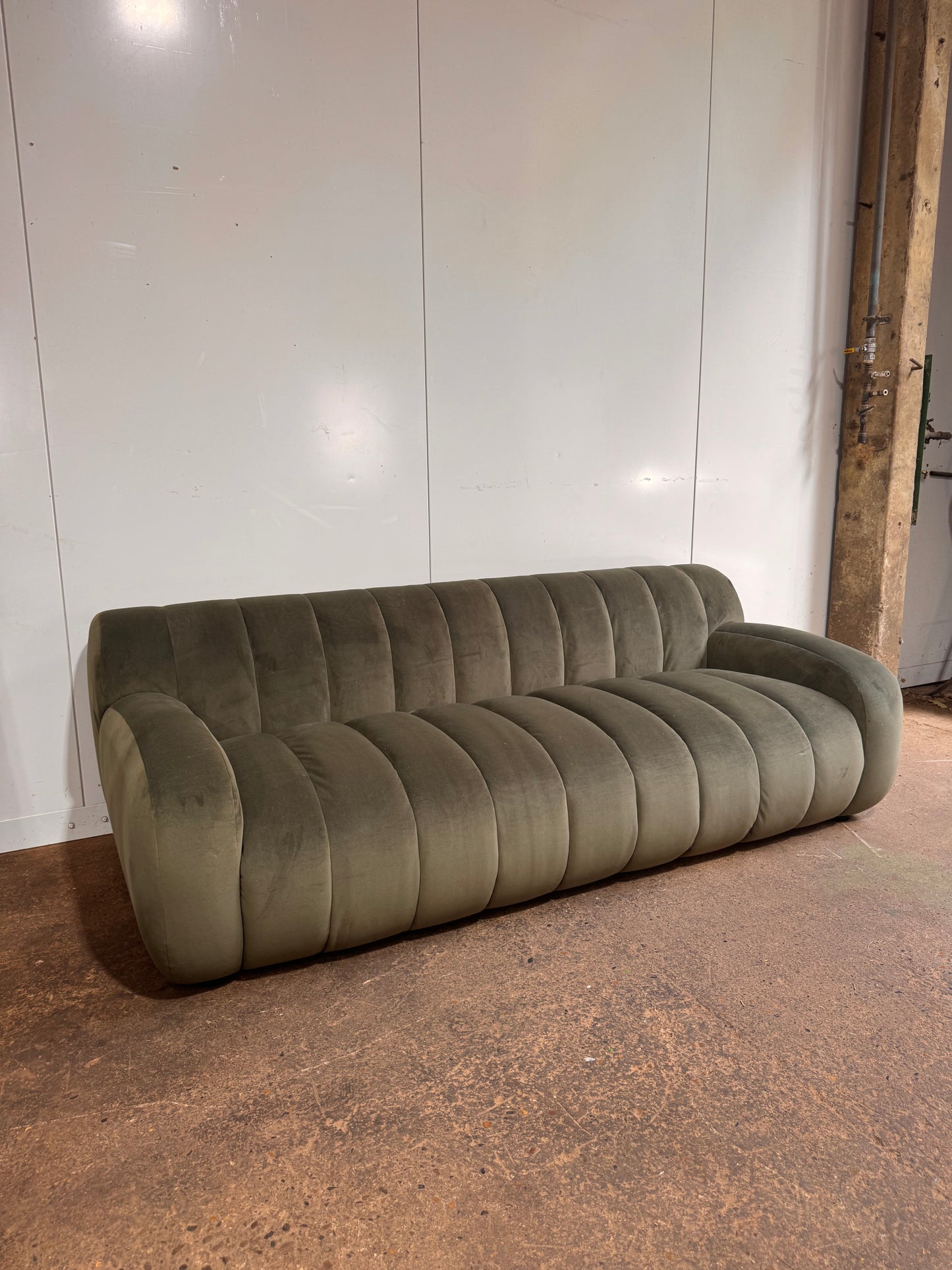 Green Velvet Ridged Coste Sofa