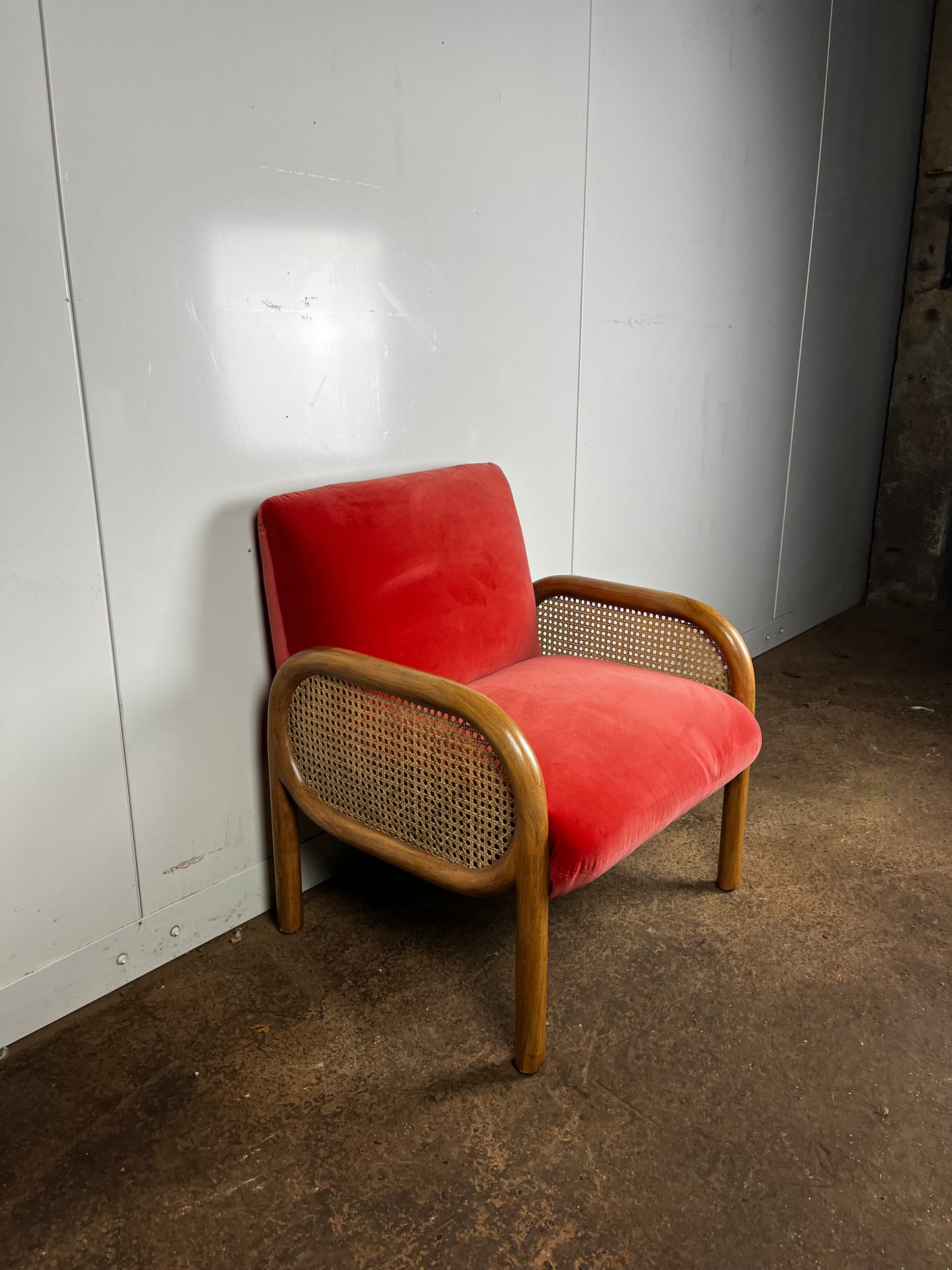 Loha Coral Orange Velvet & Rattan Chair by Oliver Bonas