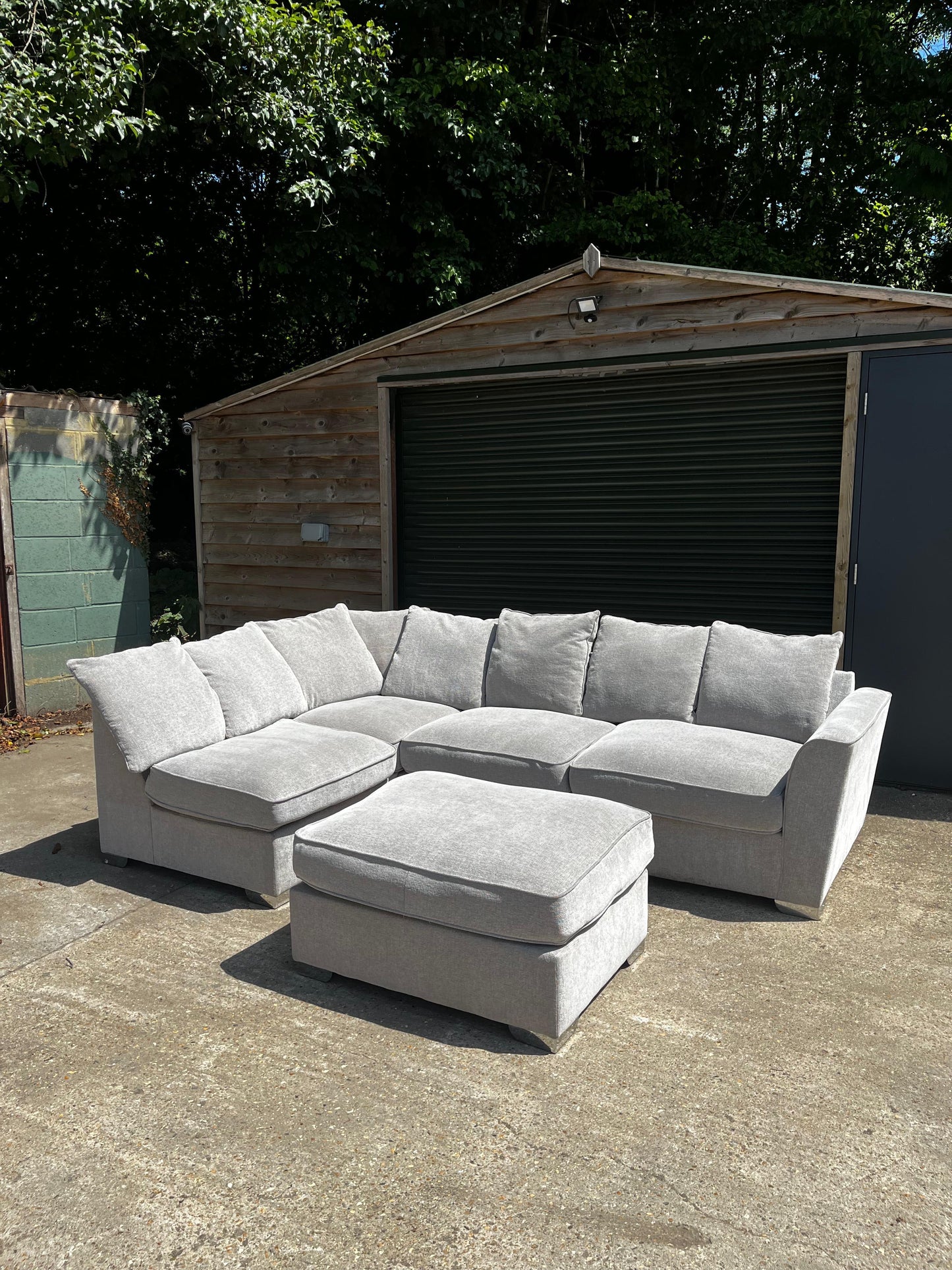 Furniture Village Grey L Shape Sofa & Footstool