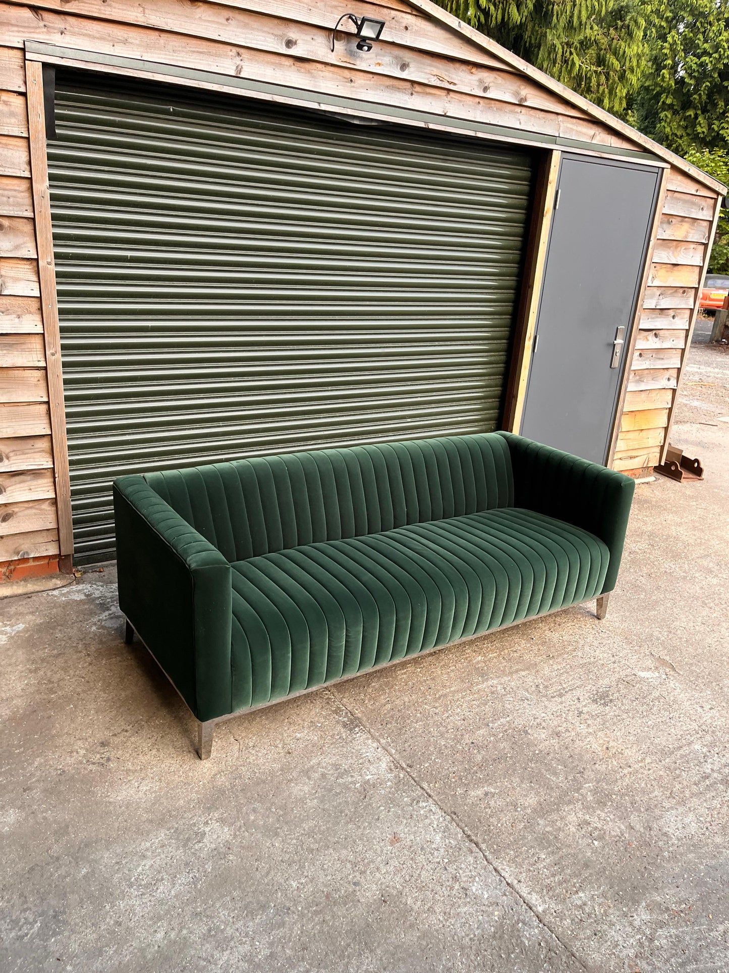 Green Velvet Ribbed 3 Seater Sofa