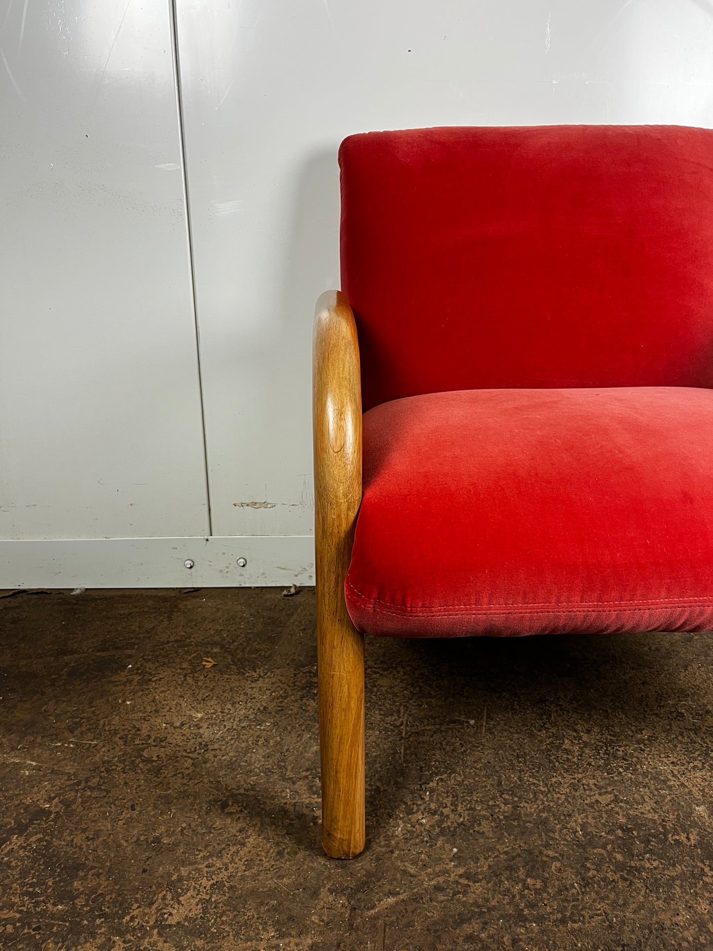 Loha Coral Orange Velvet & Rattan Chair by Oliver Bonas