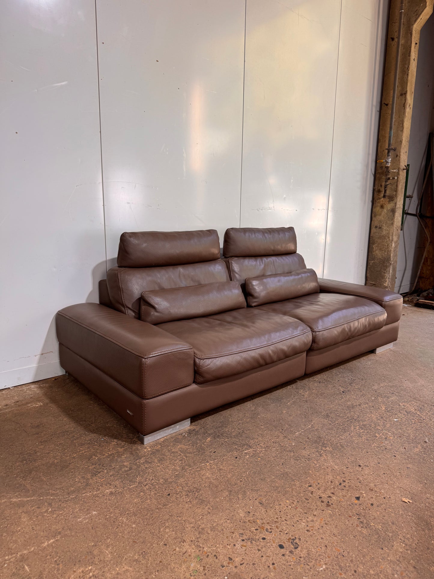Roche Bobois Brown Leather 3 Seater Sofa
