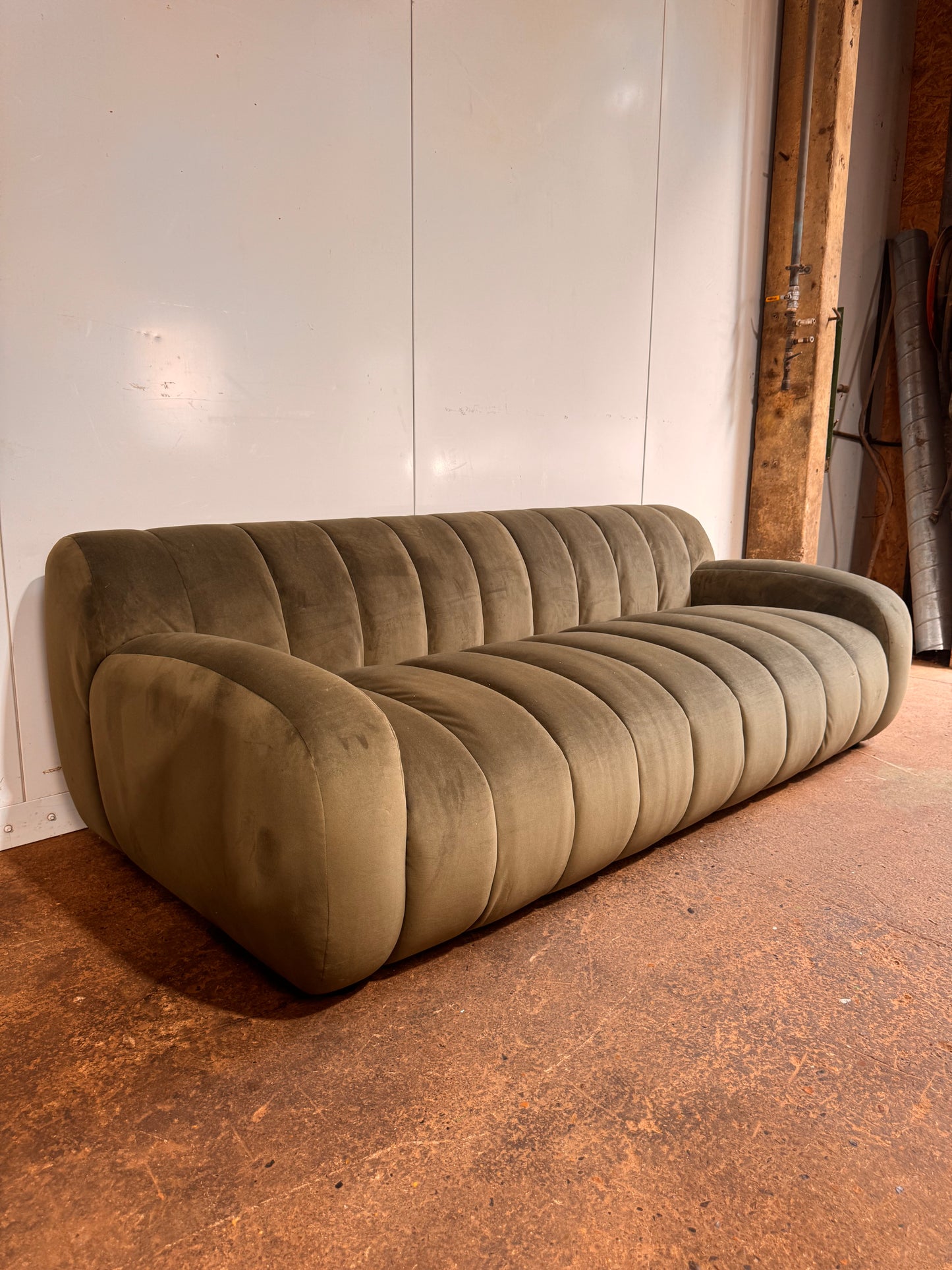 Green Velvet Ridged Coste Sofa