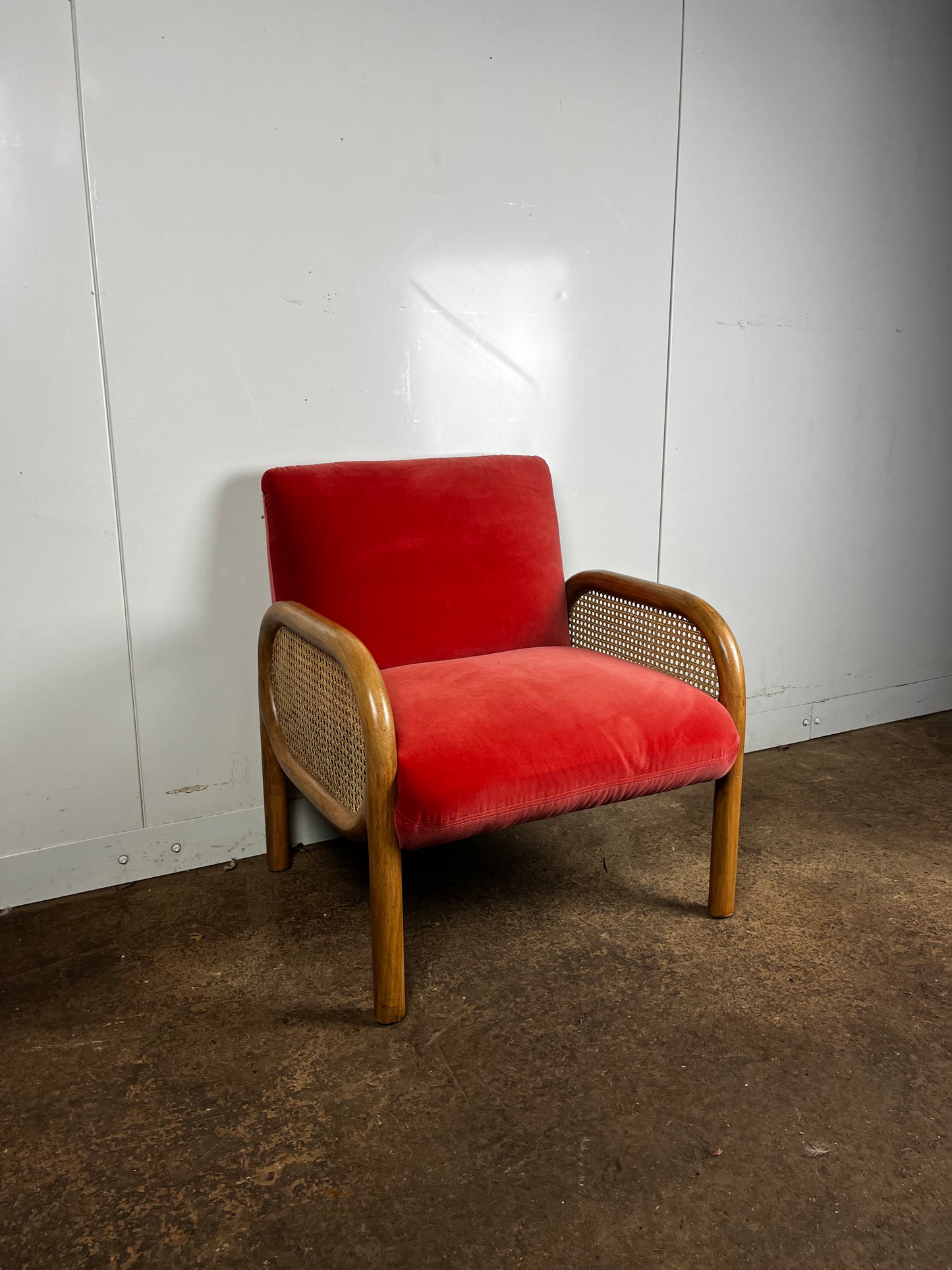 Loha Coral Orange Velvet & Rattan Chair by Oliver Bonas