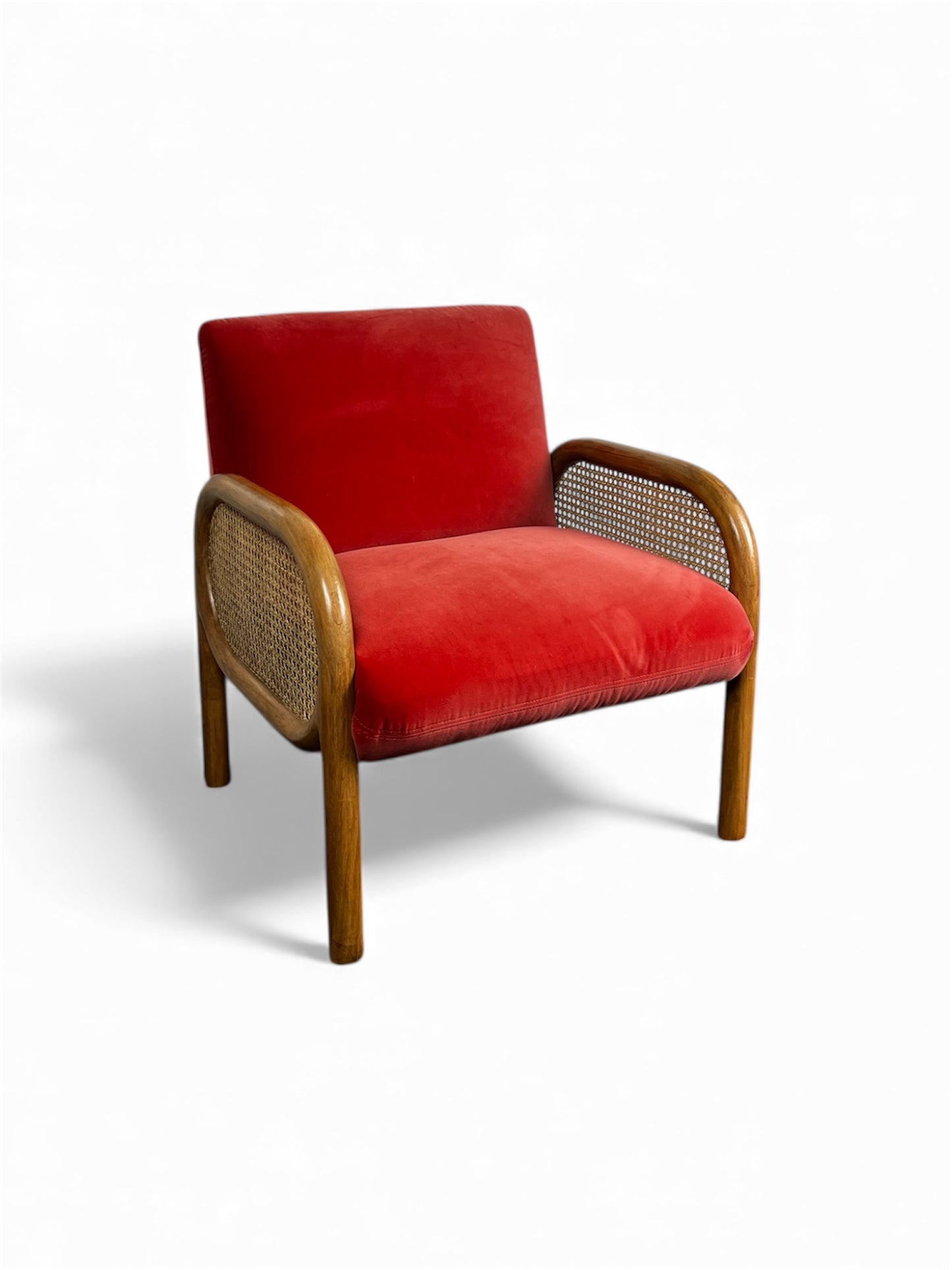 Loha Coral Orange Velvet & Rattan Chair by Oliver Bonas