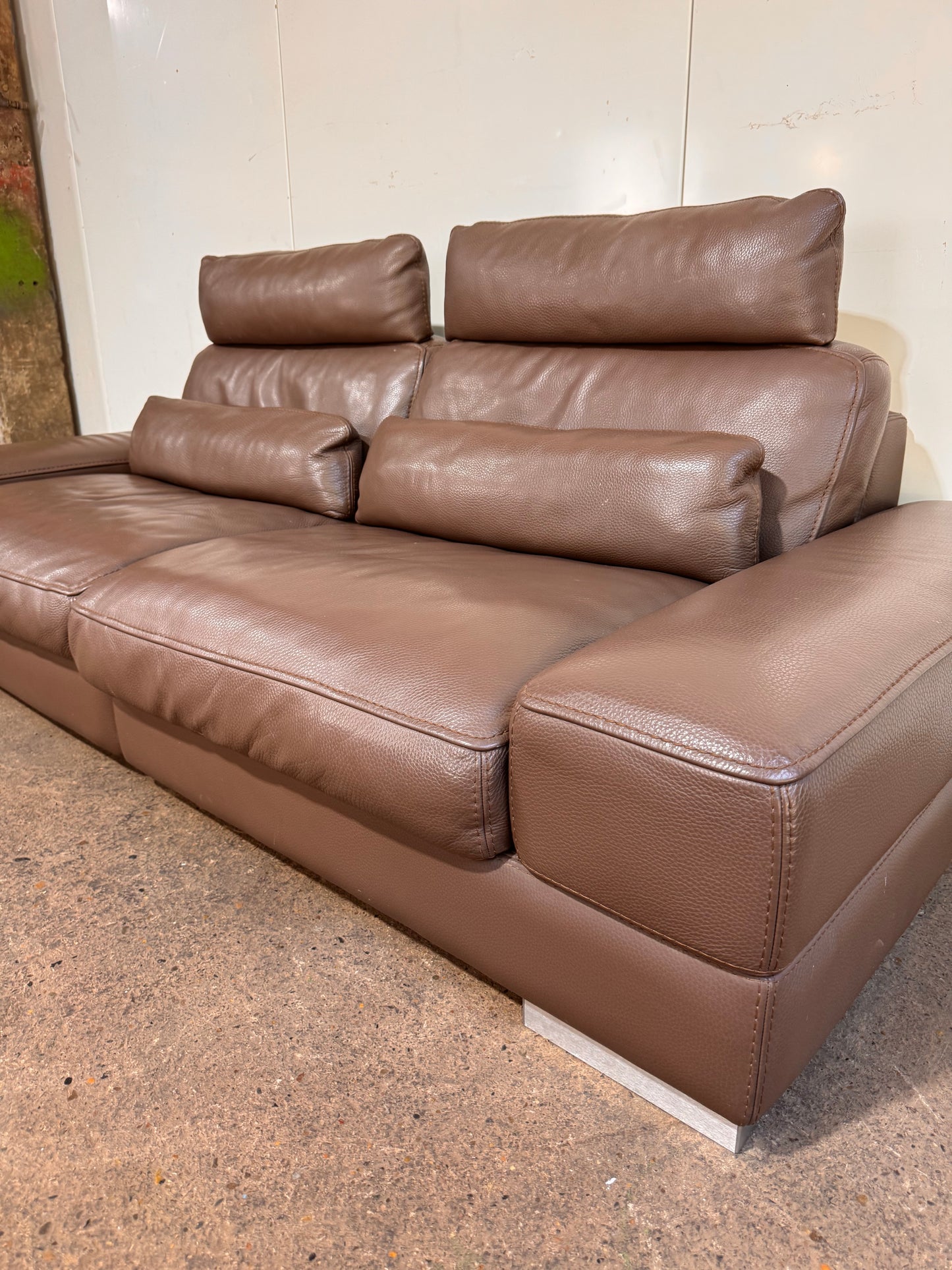 Roche Bobois Brown Leather 3 Seater Sofa