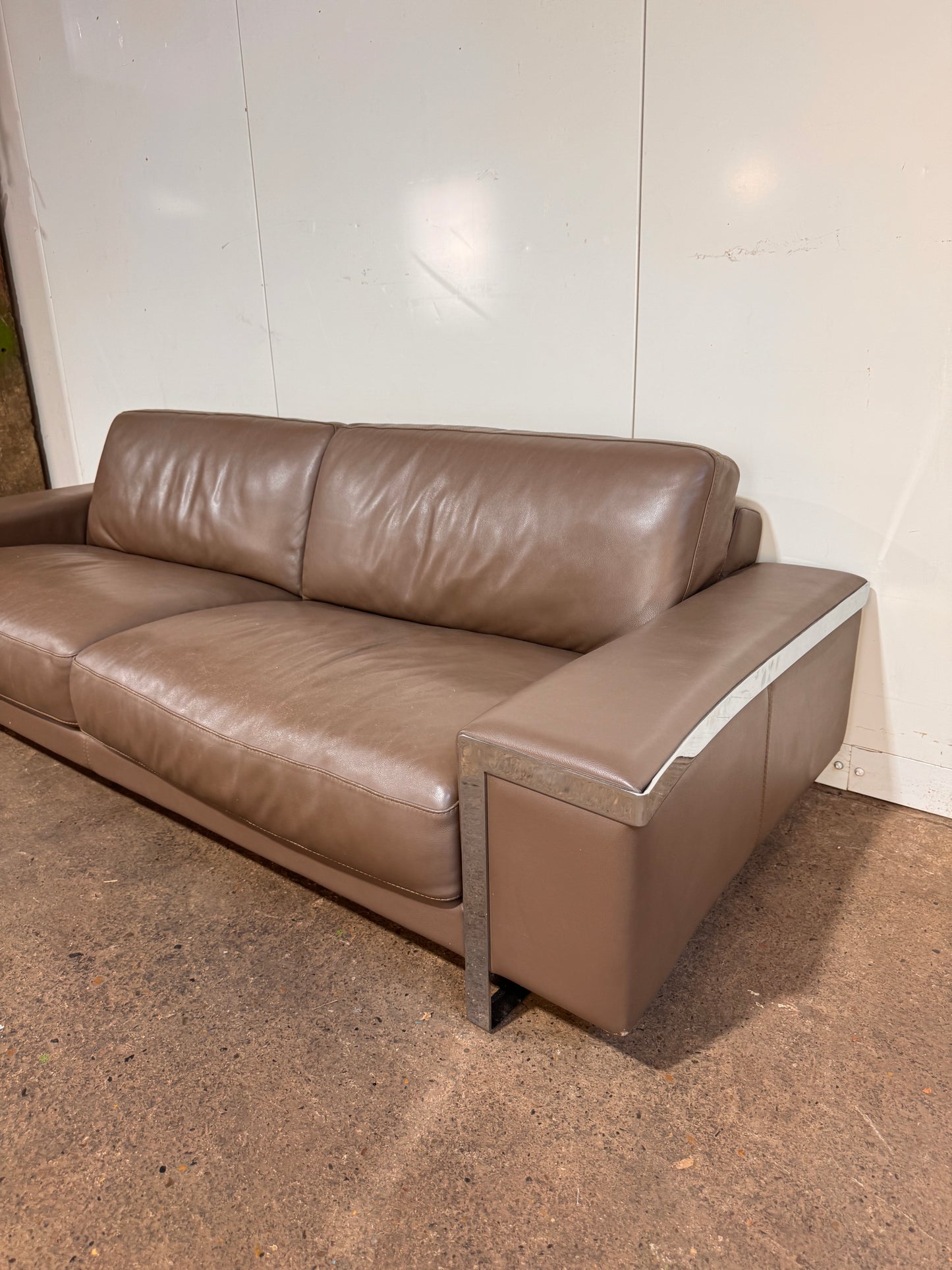 Roche Bobois Beige Leather Sofa