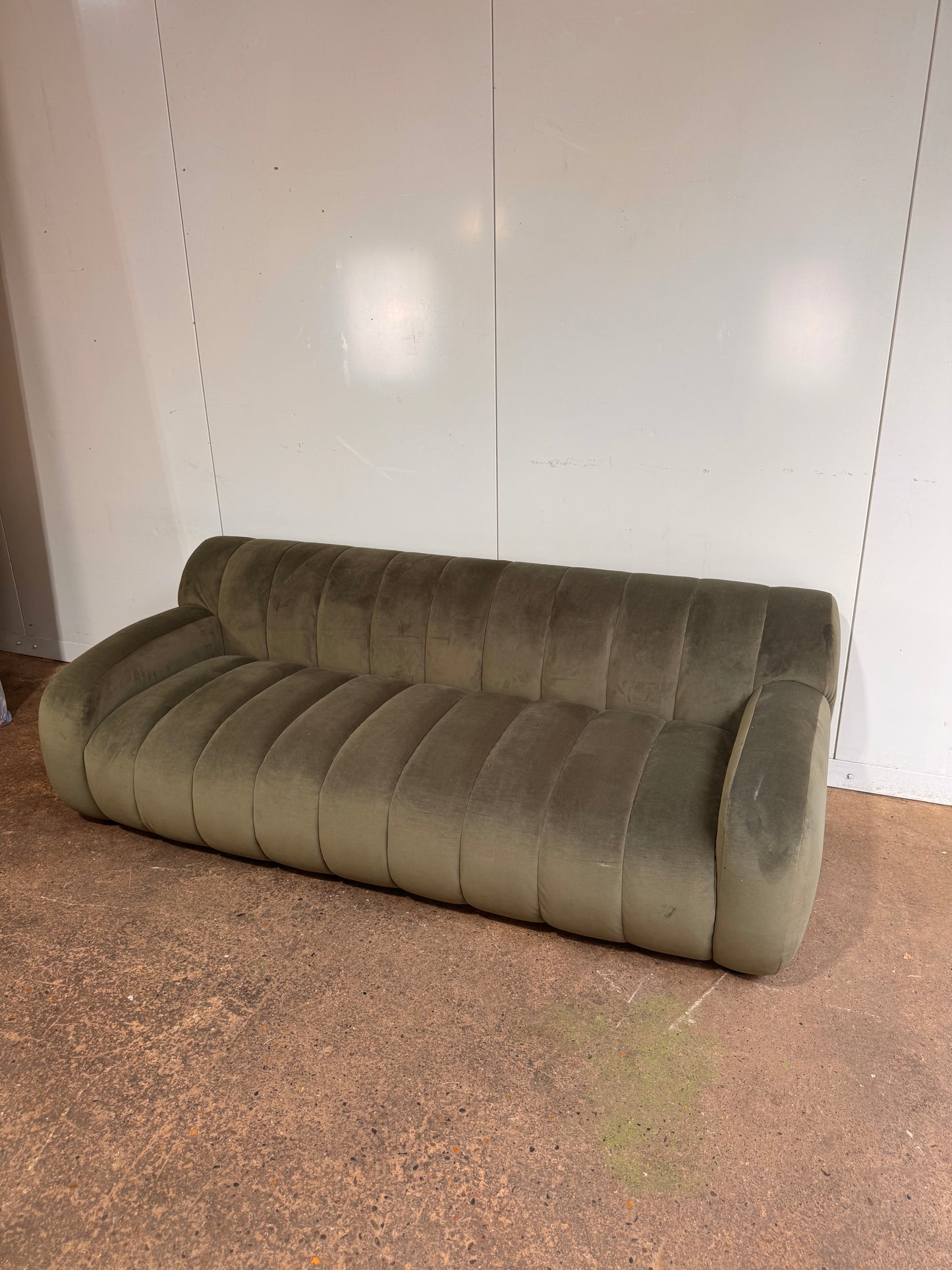 Green Velvet Ridged Coste Sofa