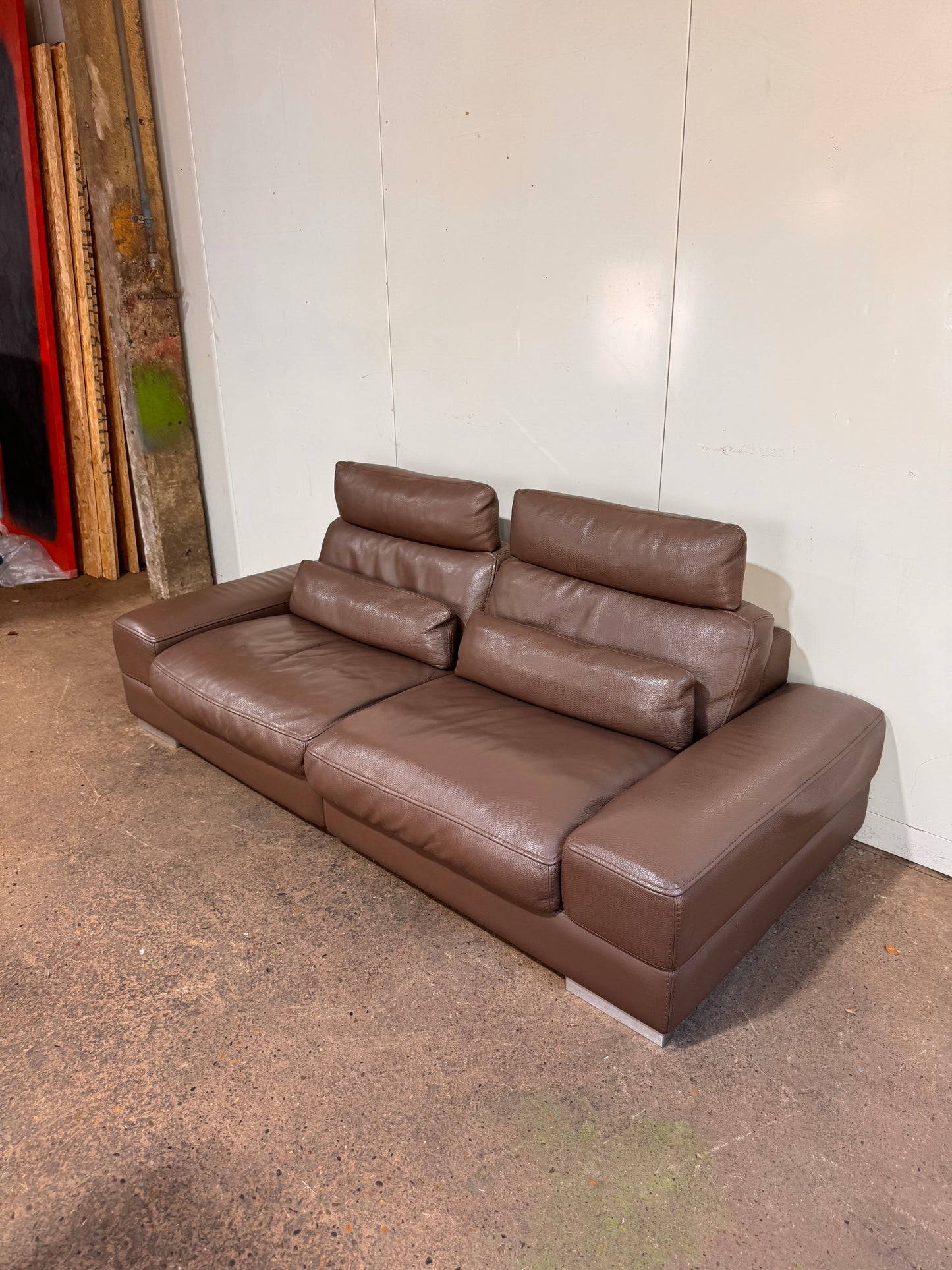 Roche Bobois Brown Leather 3 Seater Sofa