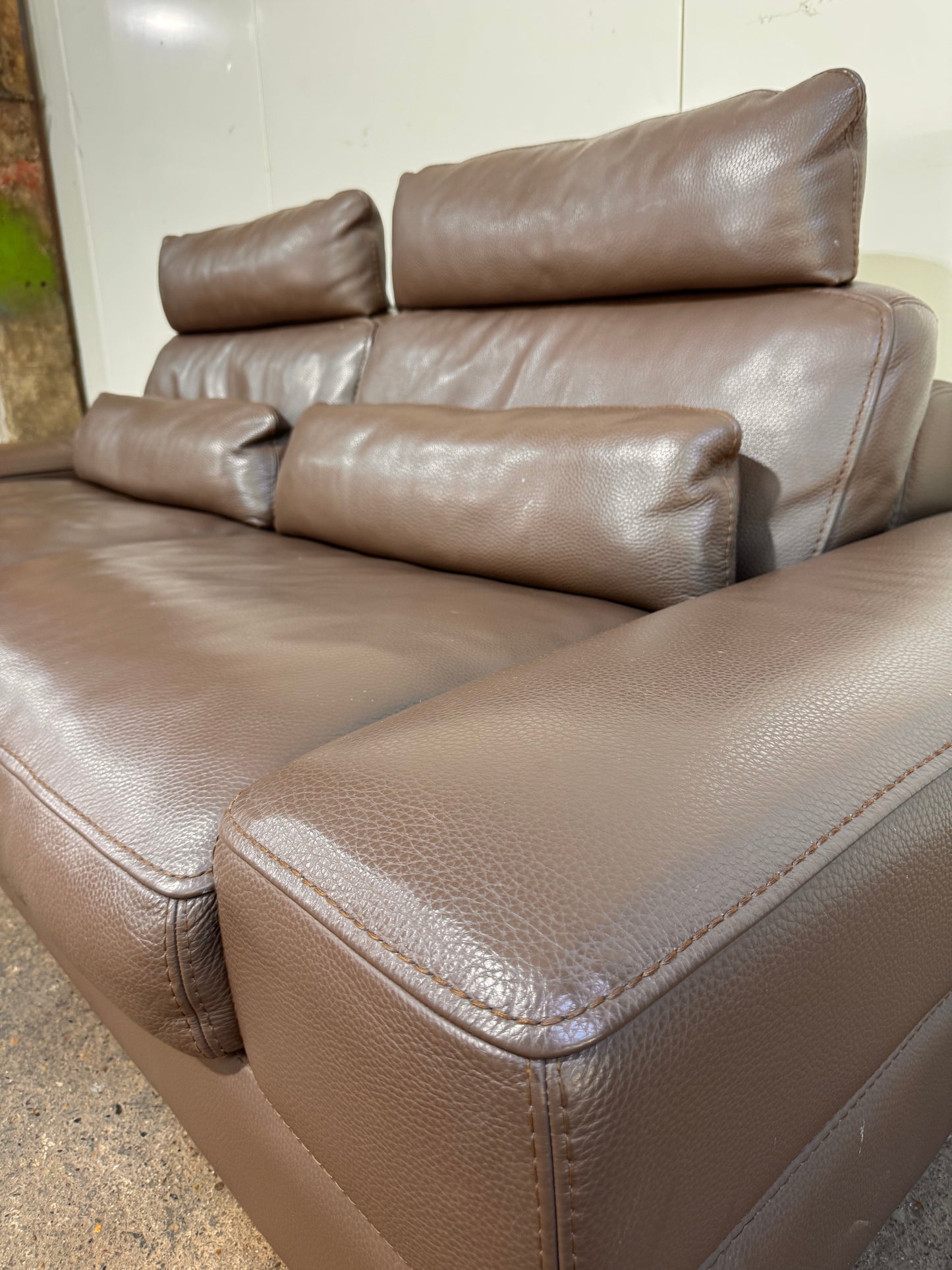 Roche Bobois Brown Leather 3 Seater Sofa