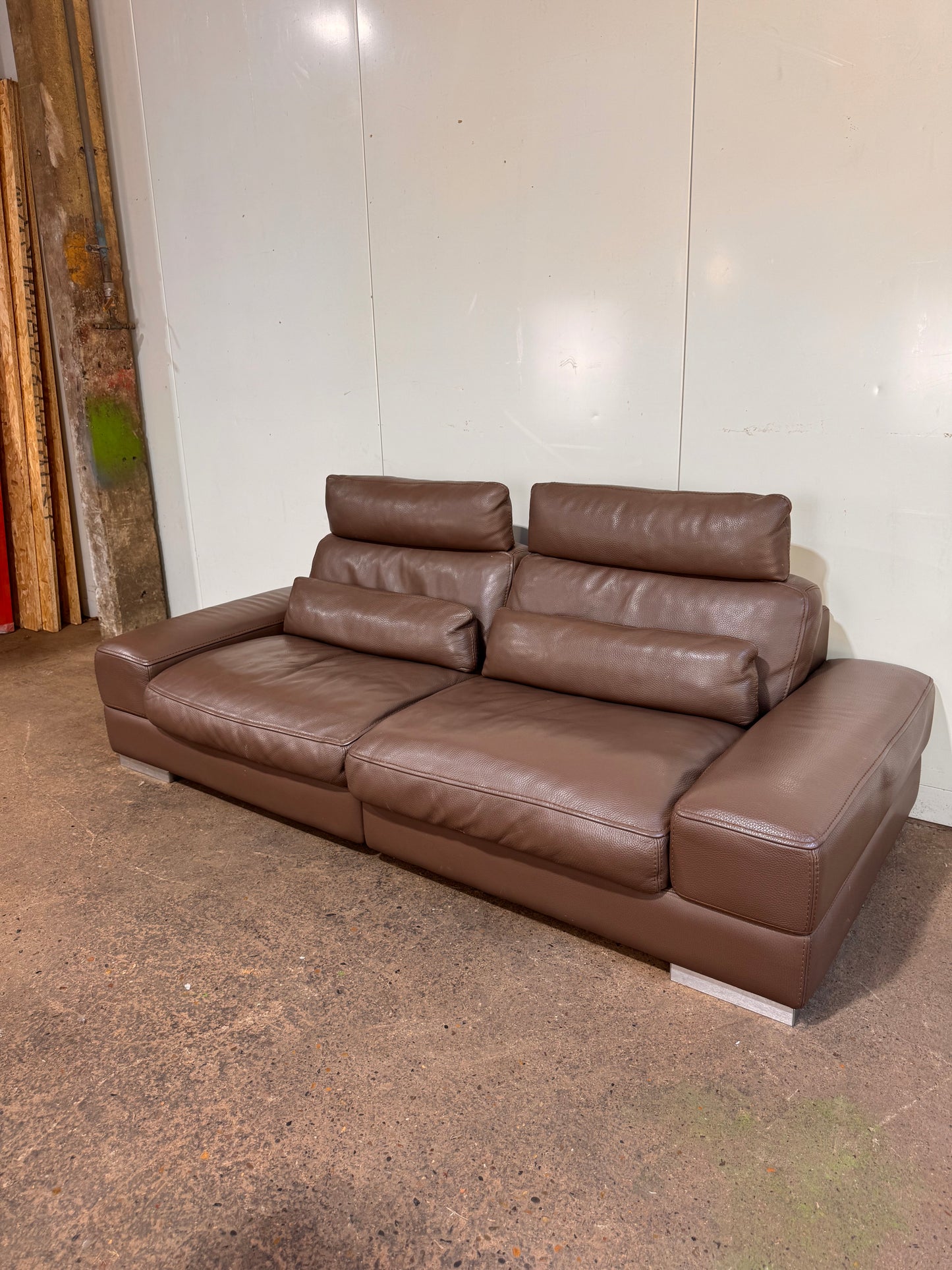 Roche Bobois Brown Leather 3 Seater Sofa