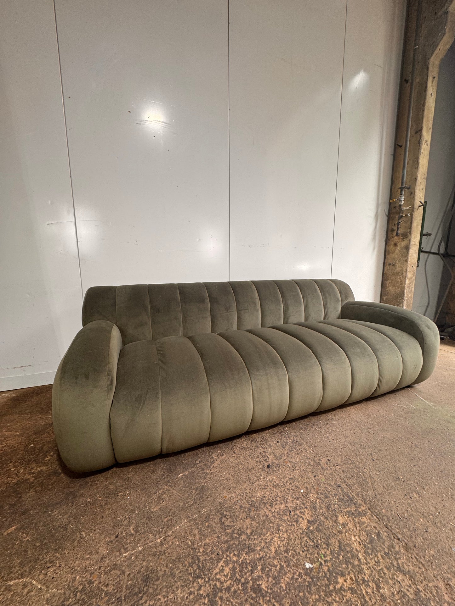 Green Velvet Ridged Coste Sofa