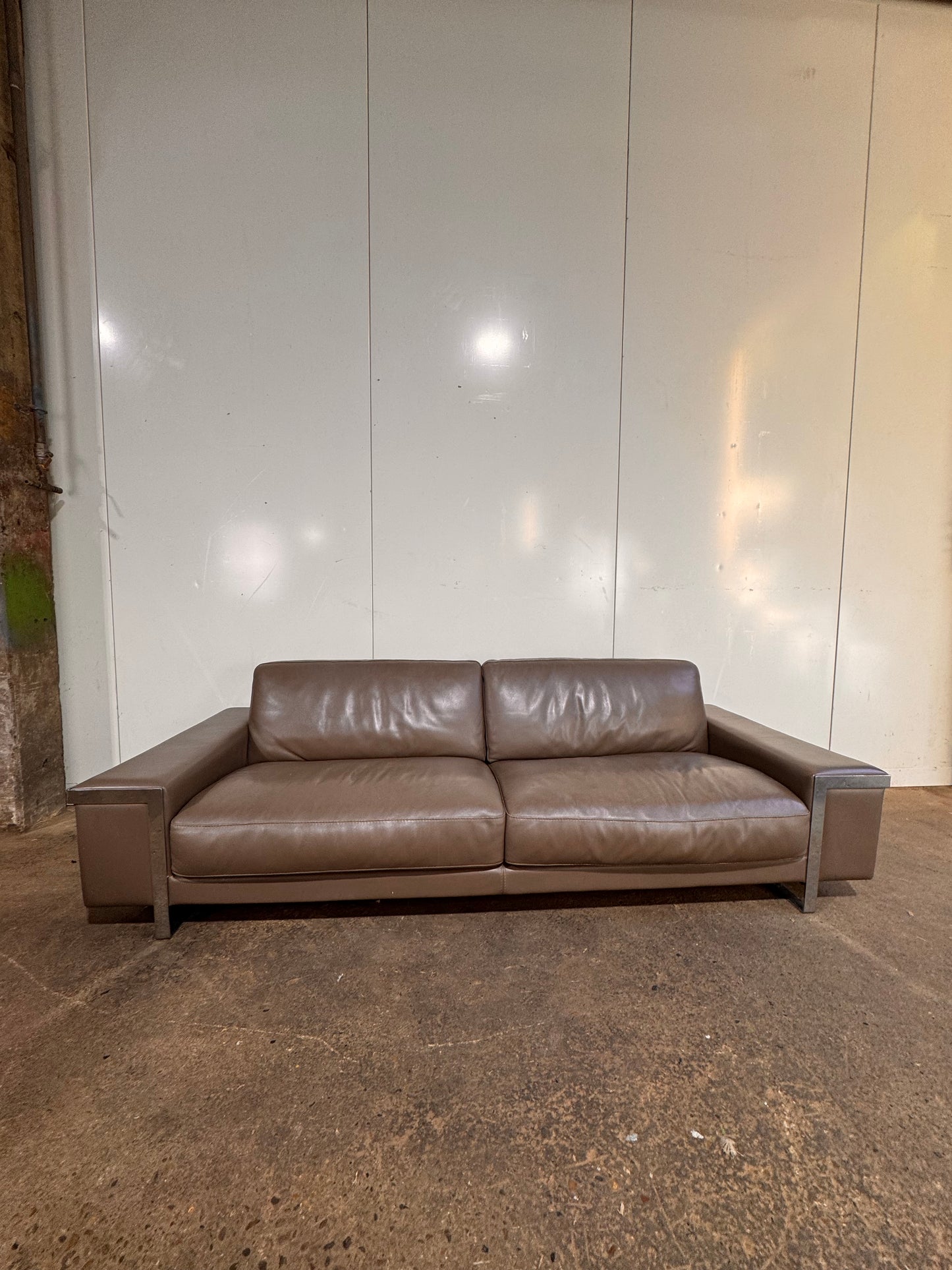 Roche Bobois Beige Leather Sofa