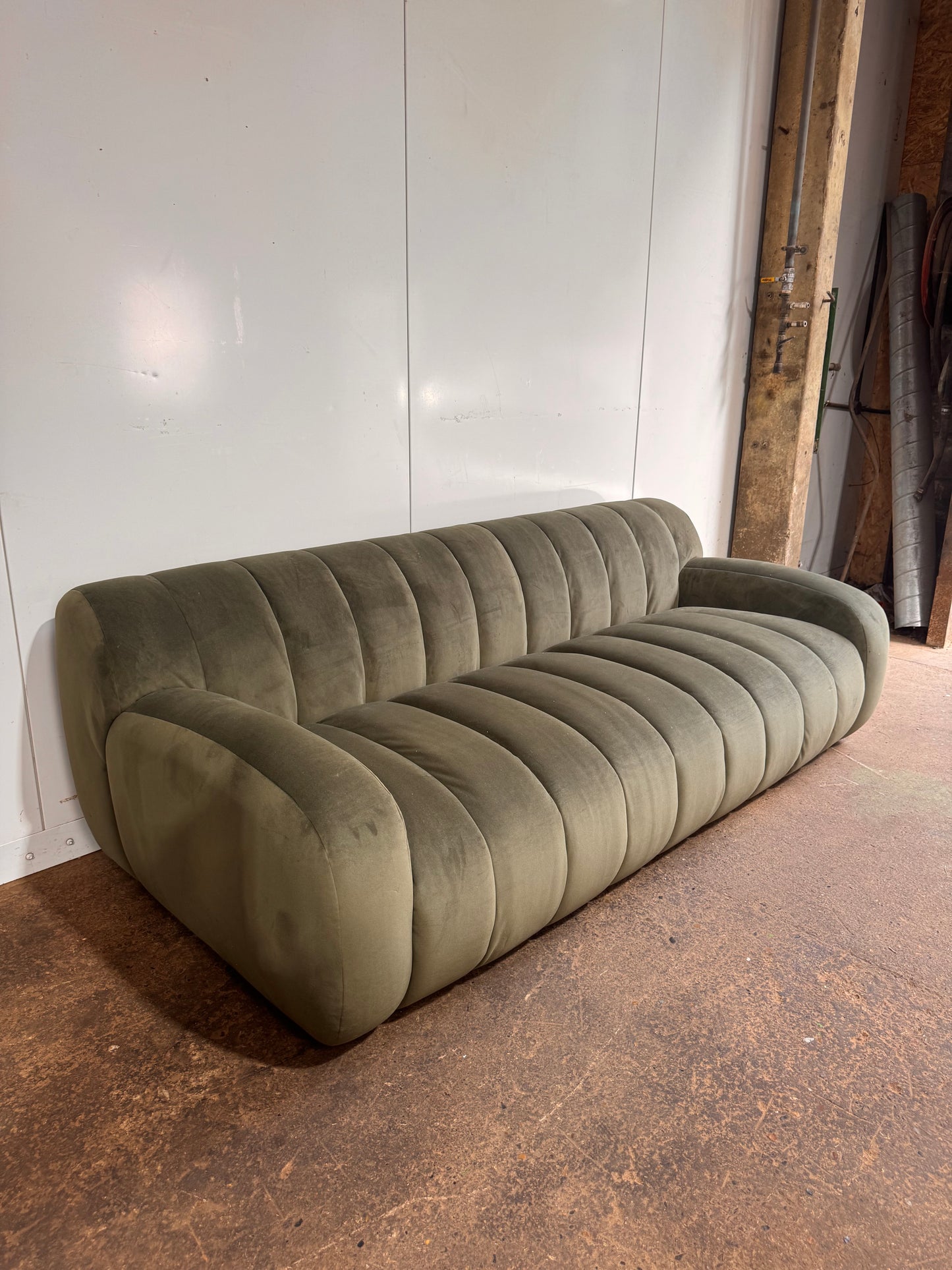Green Velvet Ridged Coste Sofa