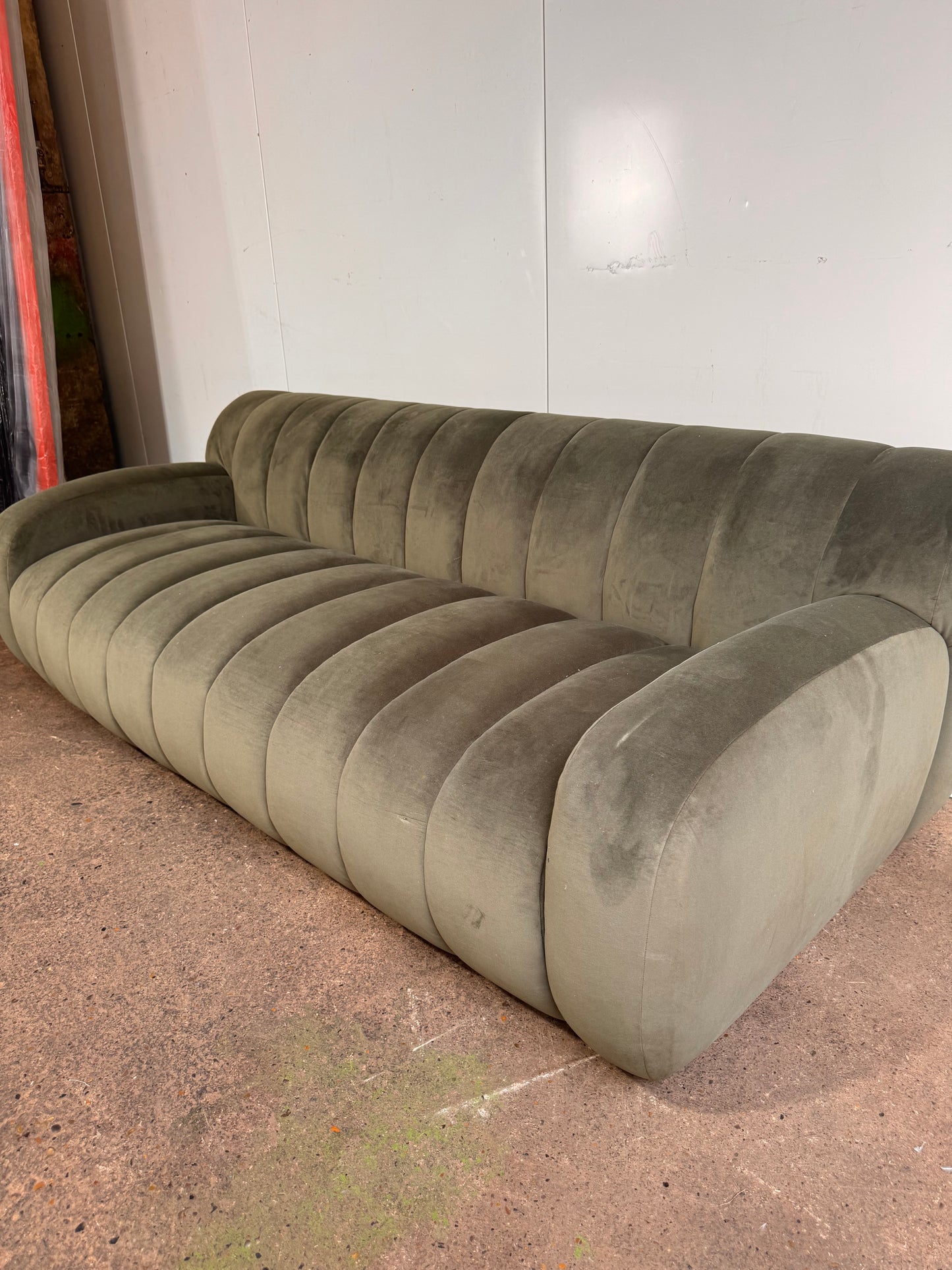 Green Velvet Ridged Coste Sofa