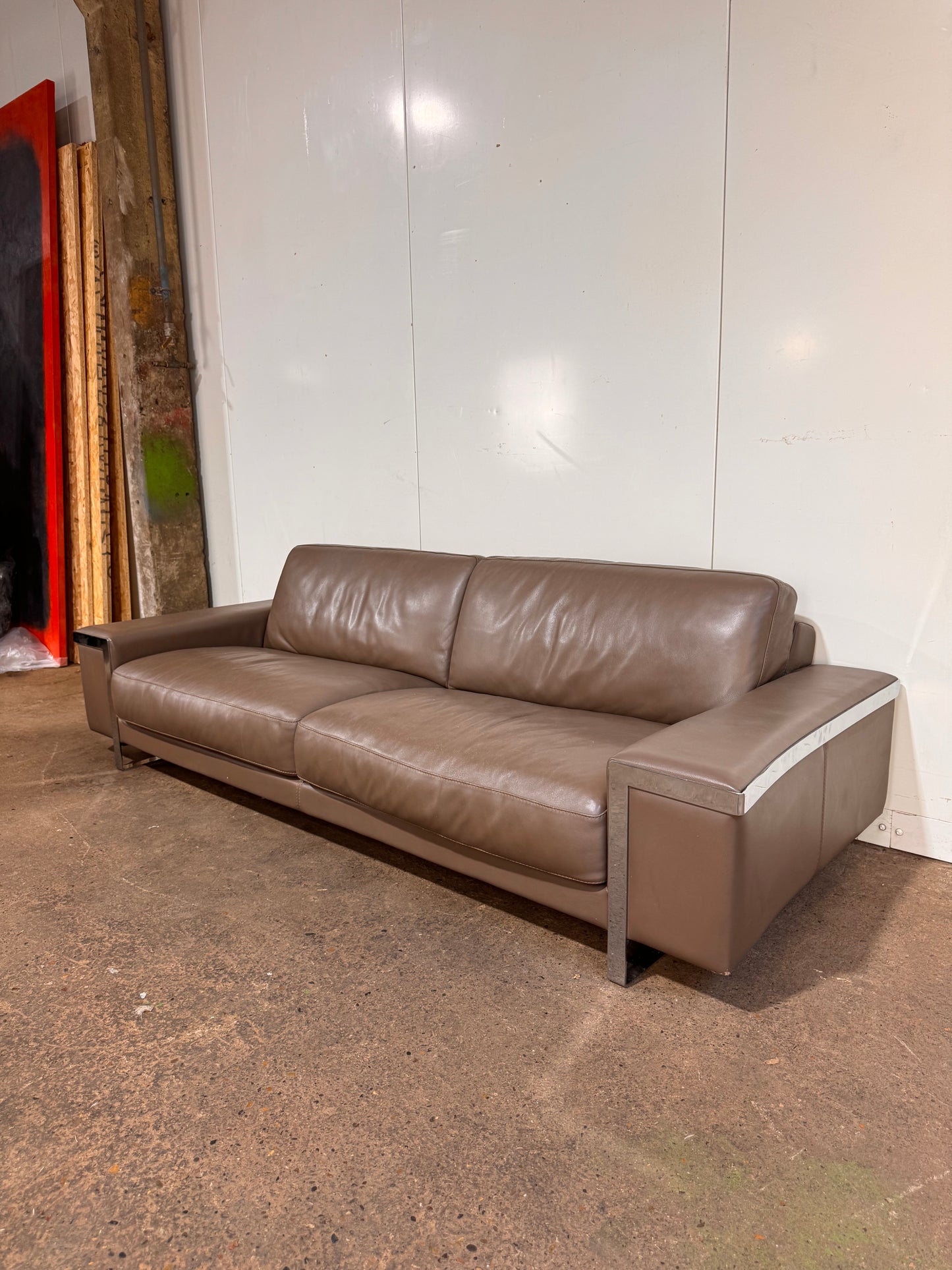 Roche Bobois Beige Leather Sofa