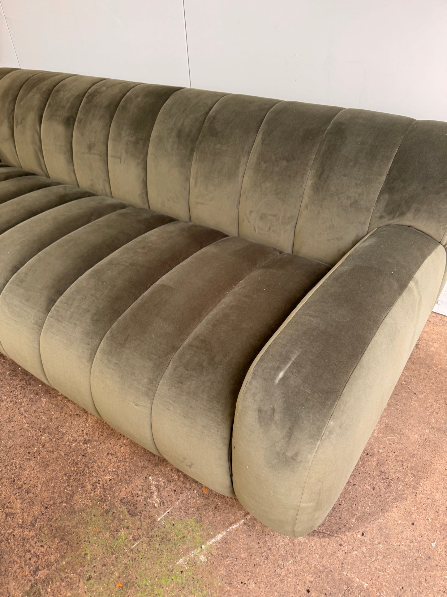 Green Velvet Ridged Coste Sofa