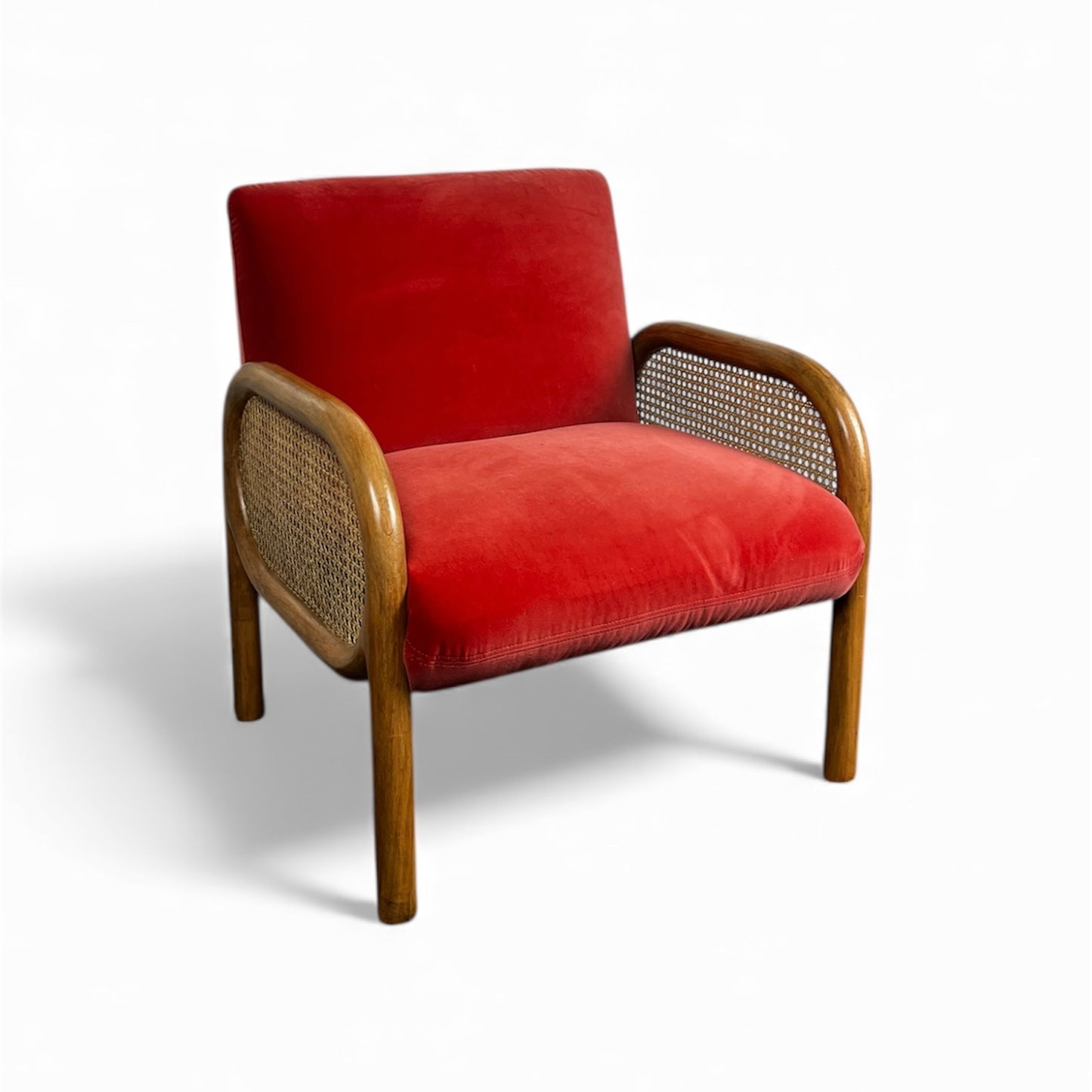Loha Coral Orange Velvet & Rattan Chair by Oliver Bonas