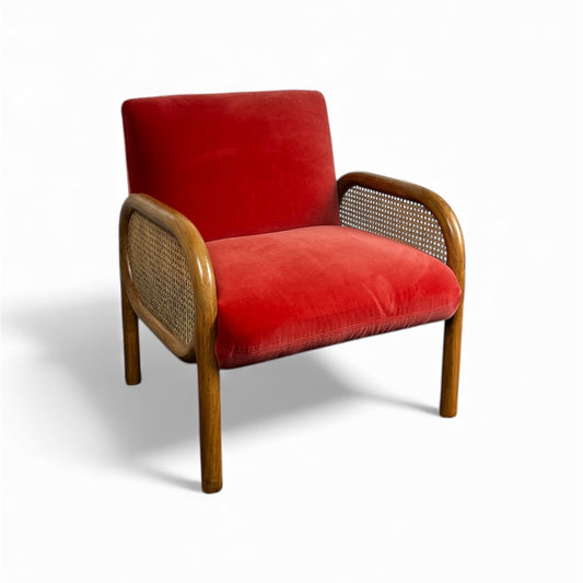 Loha Coral Orange Velvet & Rattan Chair by Oliver Bonas
