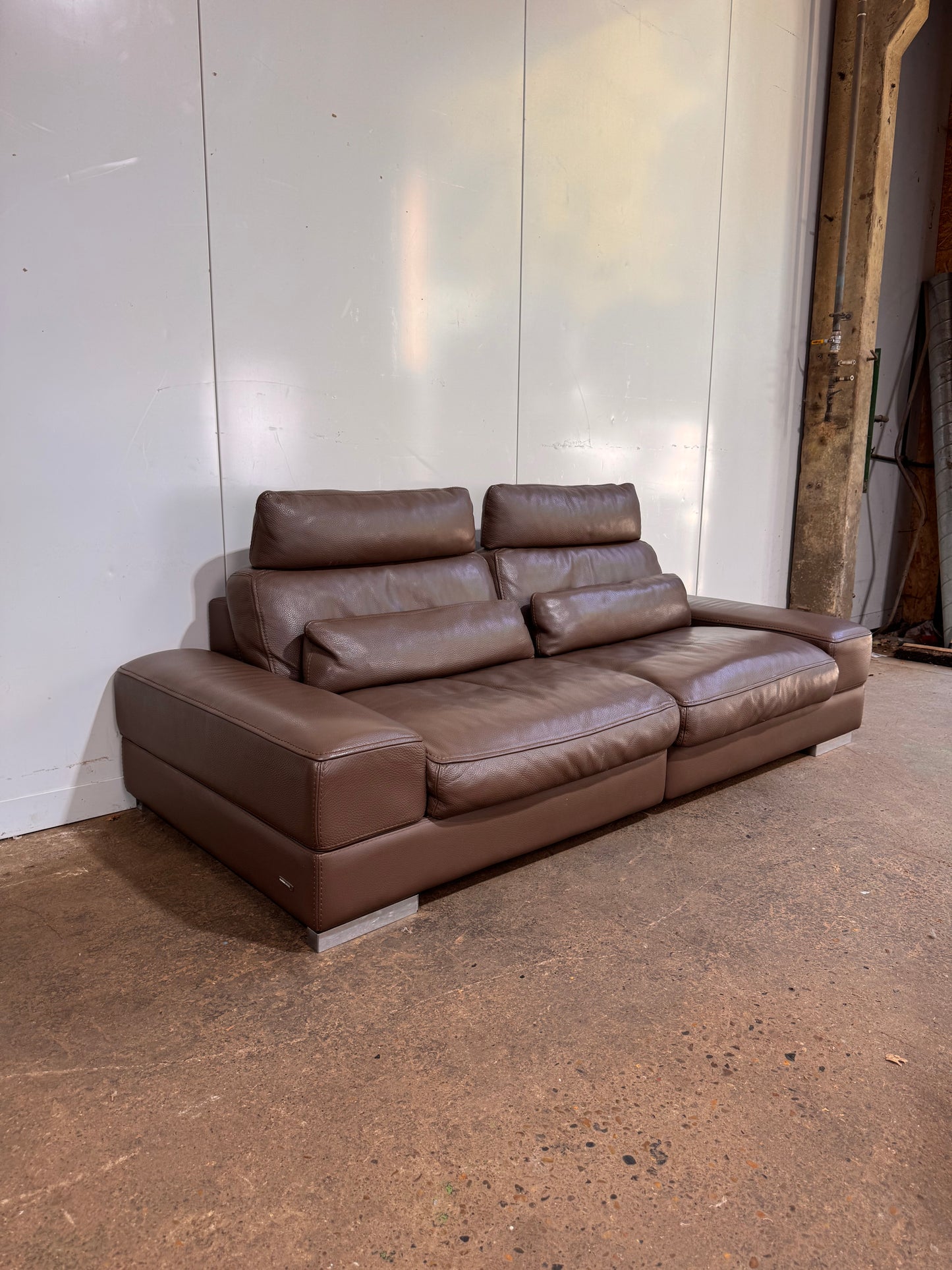 Roche Bobois Brown Leather 3 Seater Sofa