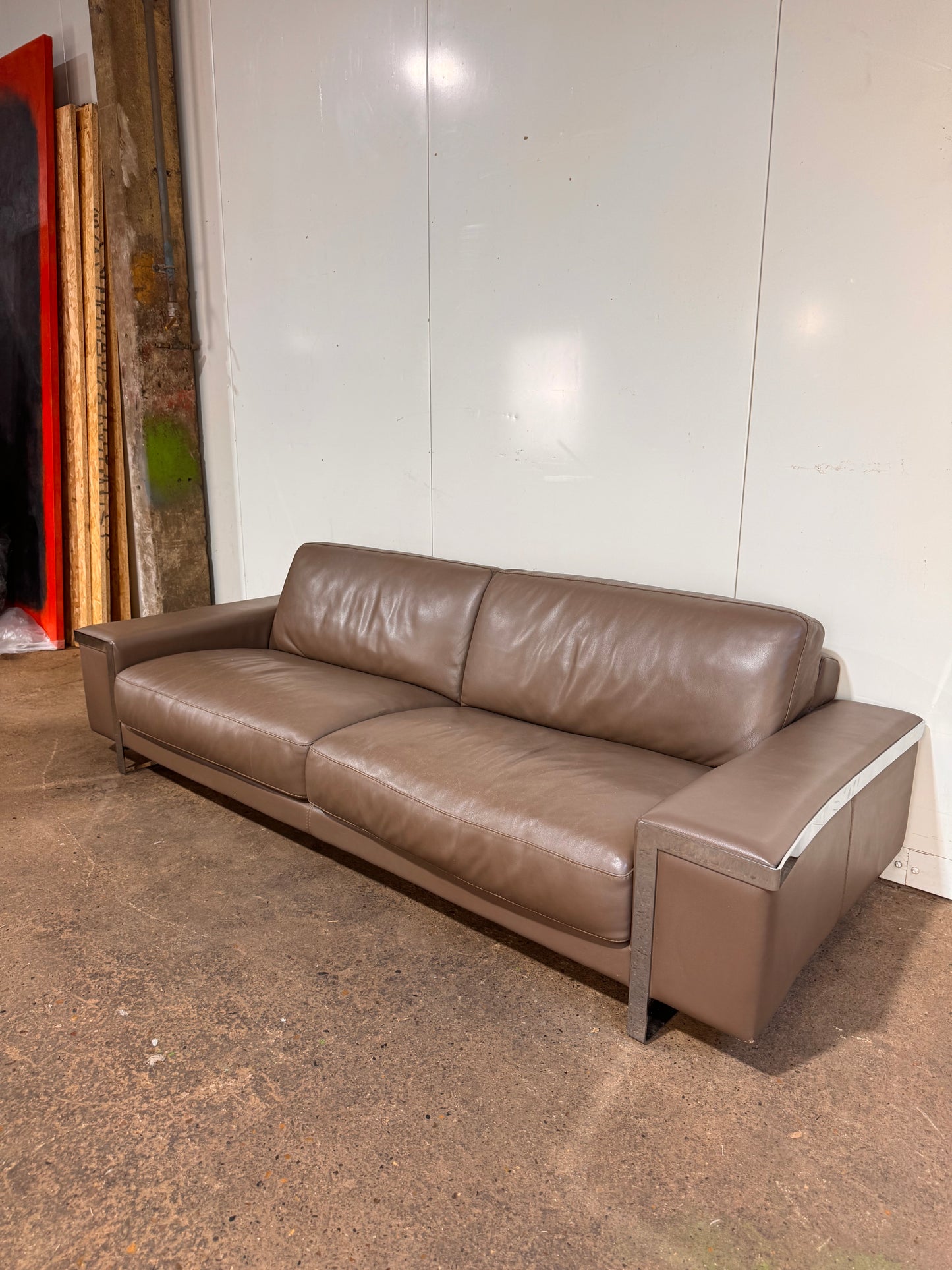 Roche Bobois Beige Leather Sofa