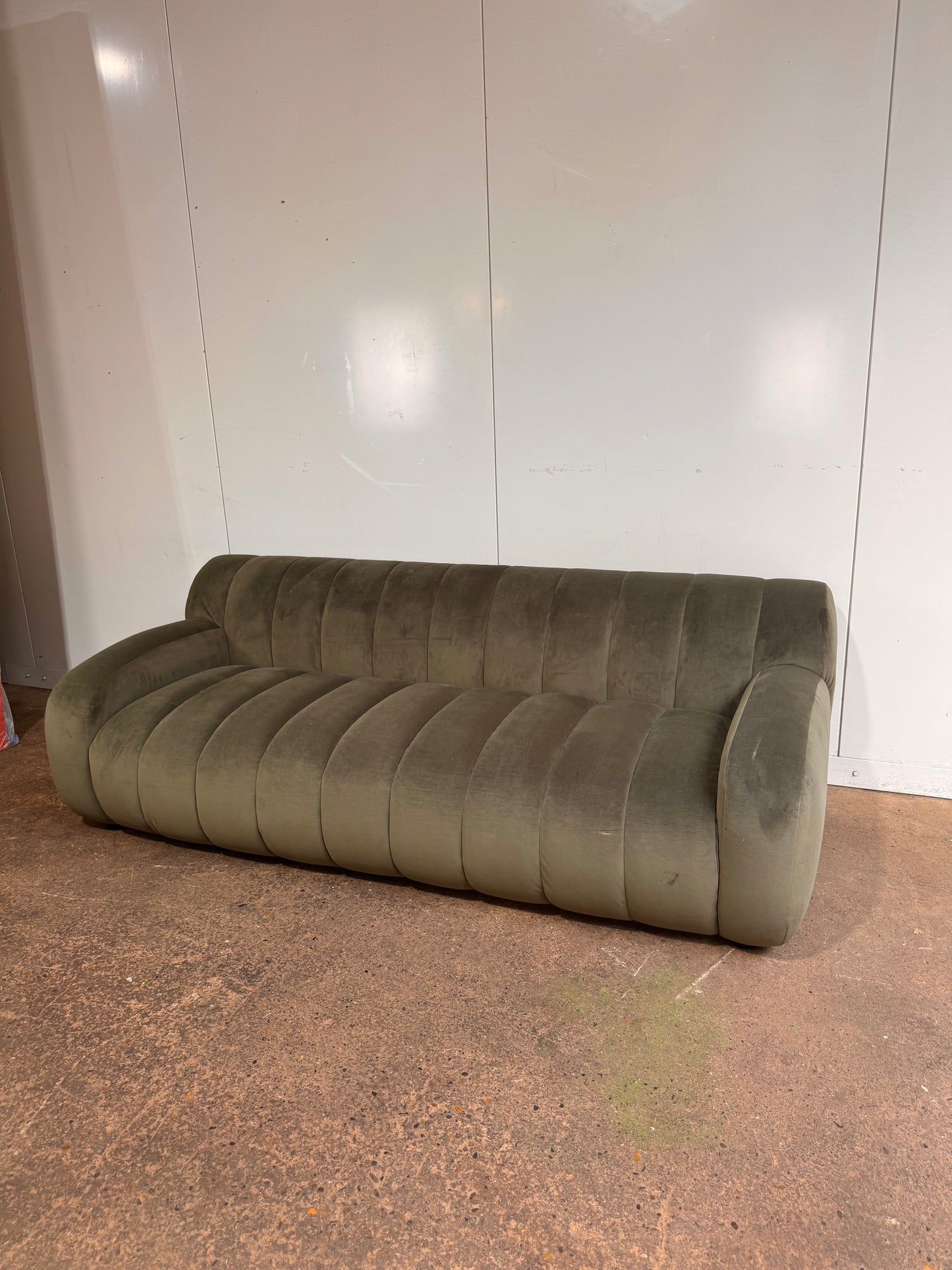 Green Velvet Ridged Coste Sofa