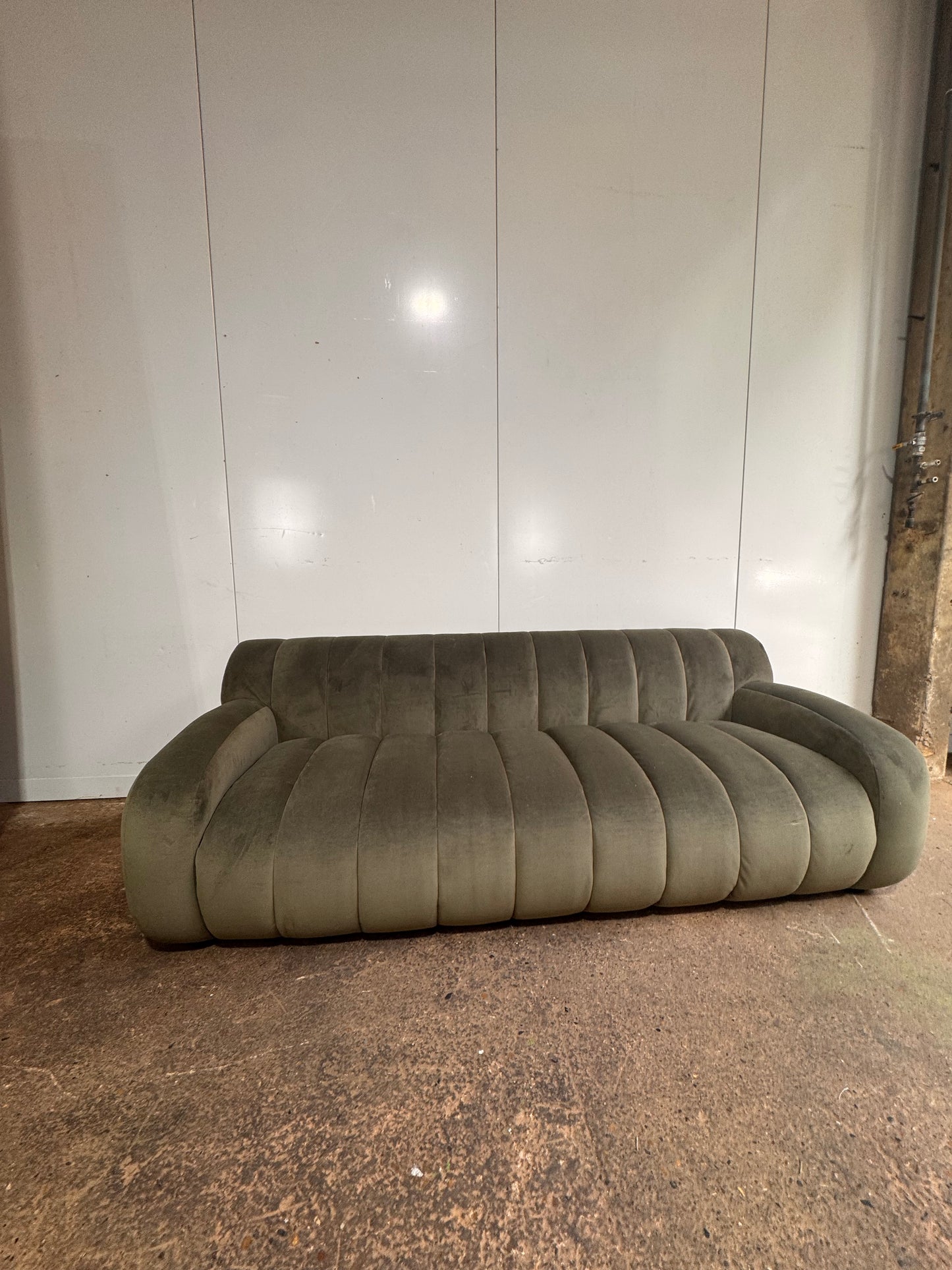 Green Velvet Ridged Coste Sofa