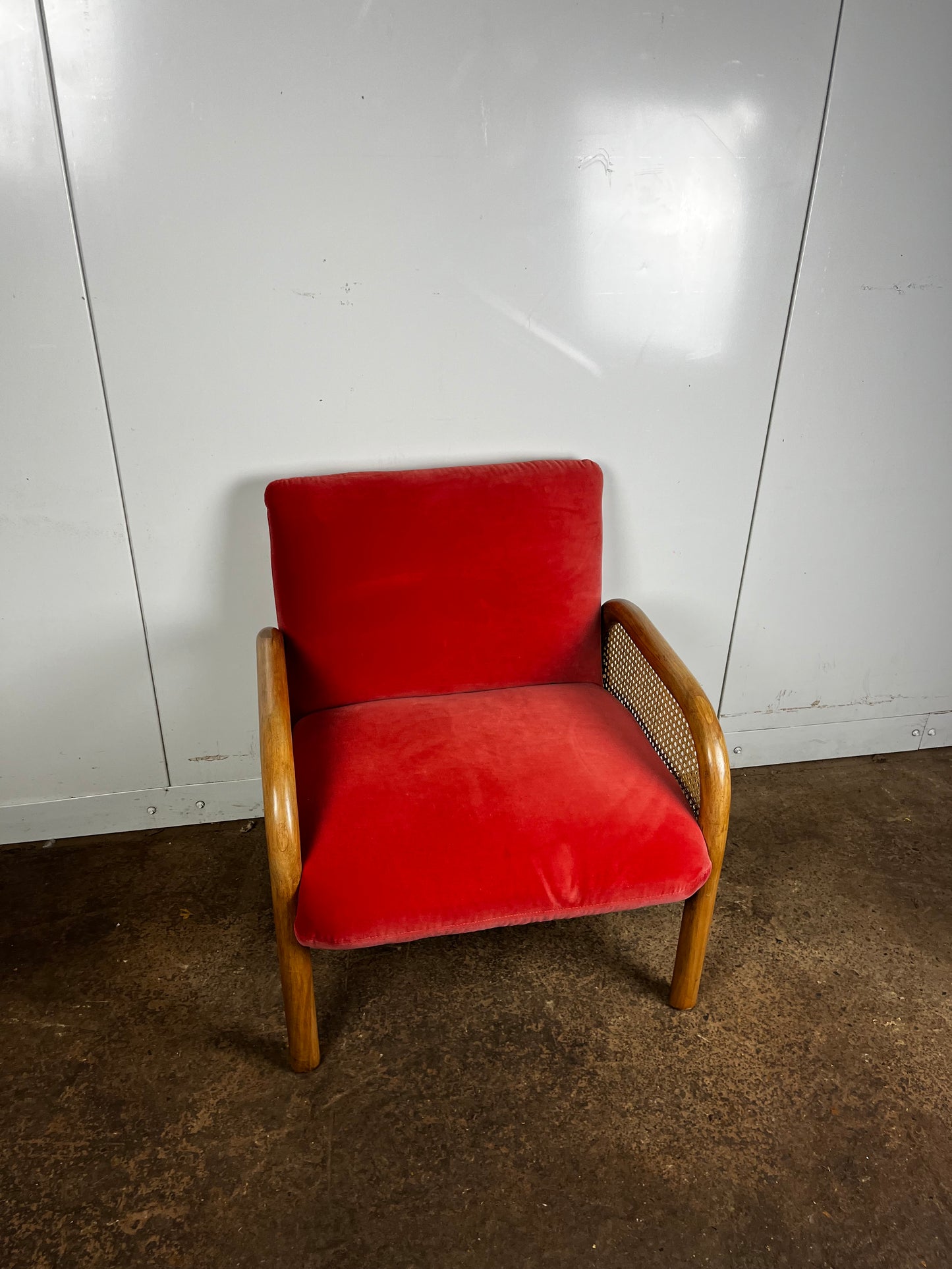 Loha Coral Orange Velvet & Rattan Chair by Oliver Bonas