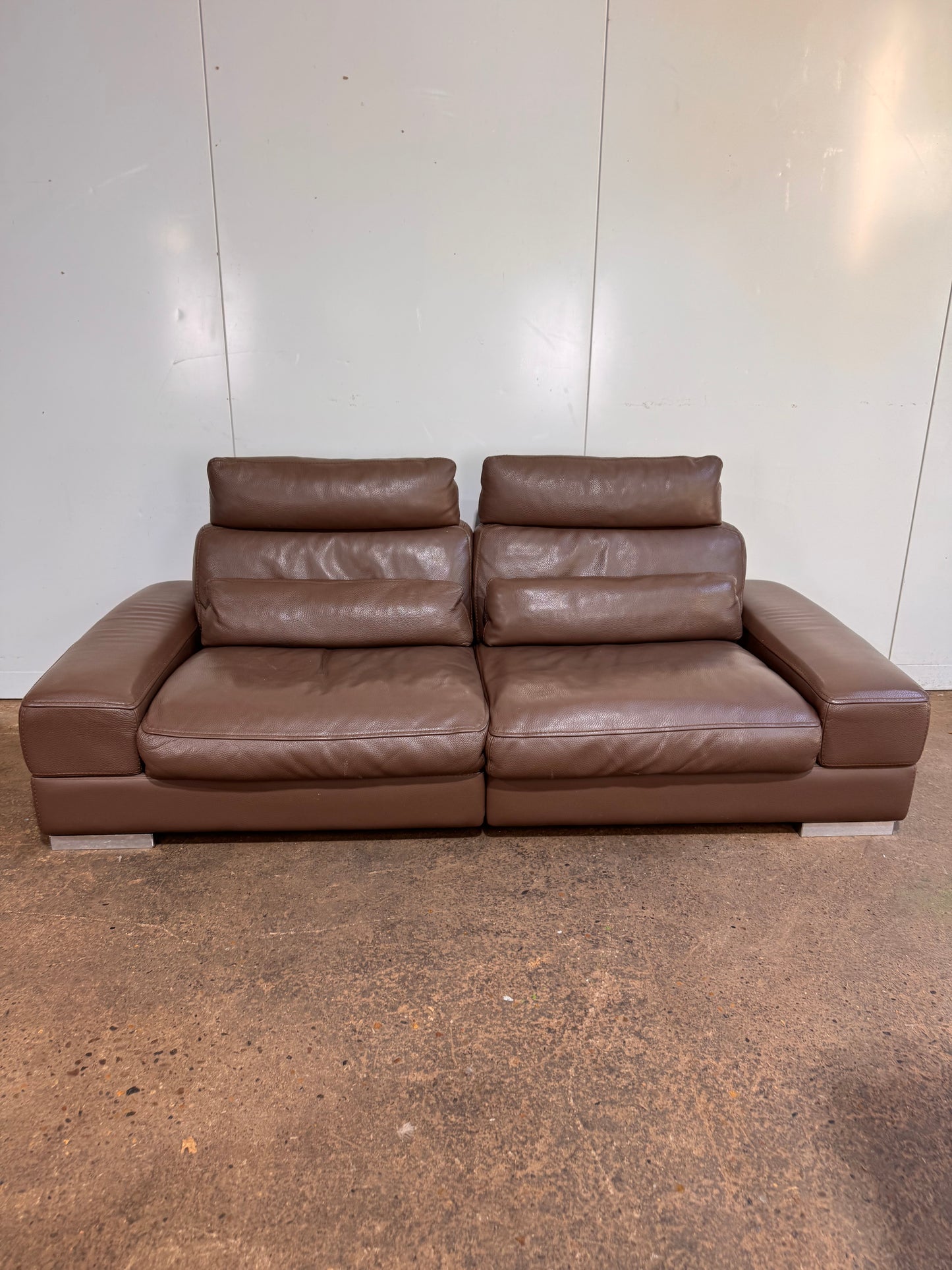 Roche Bobois Brown Leather 3 Seater Sofa