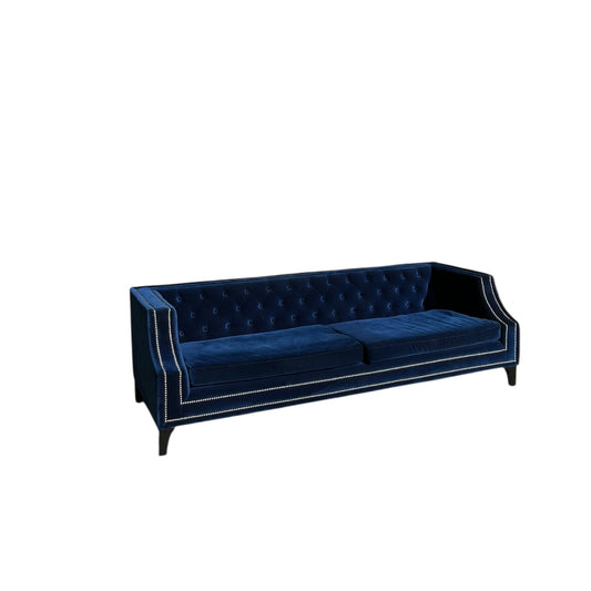Studded Blue Velvet 3 Seater Sofa