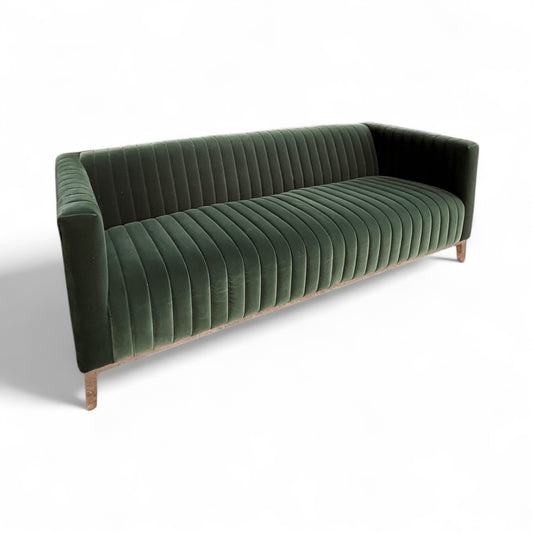 Green Velvet Ribbed 3 Seater Sofa