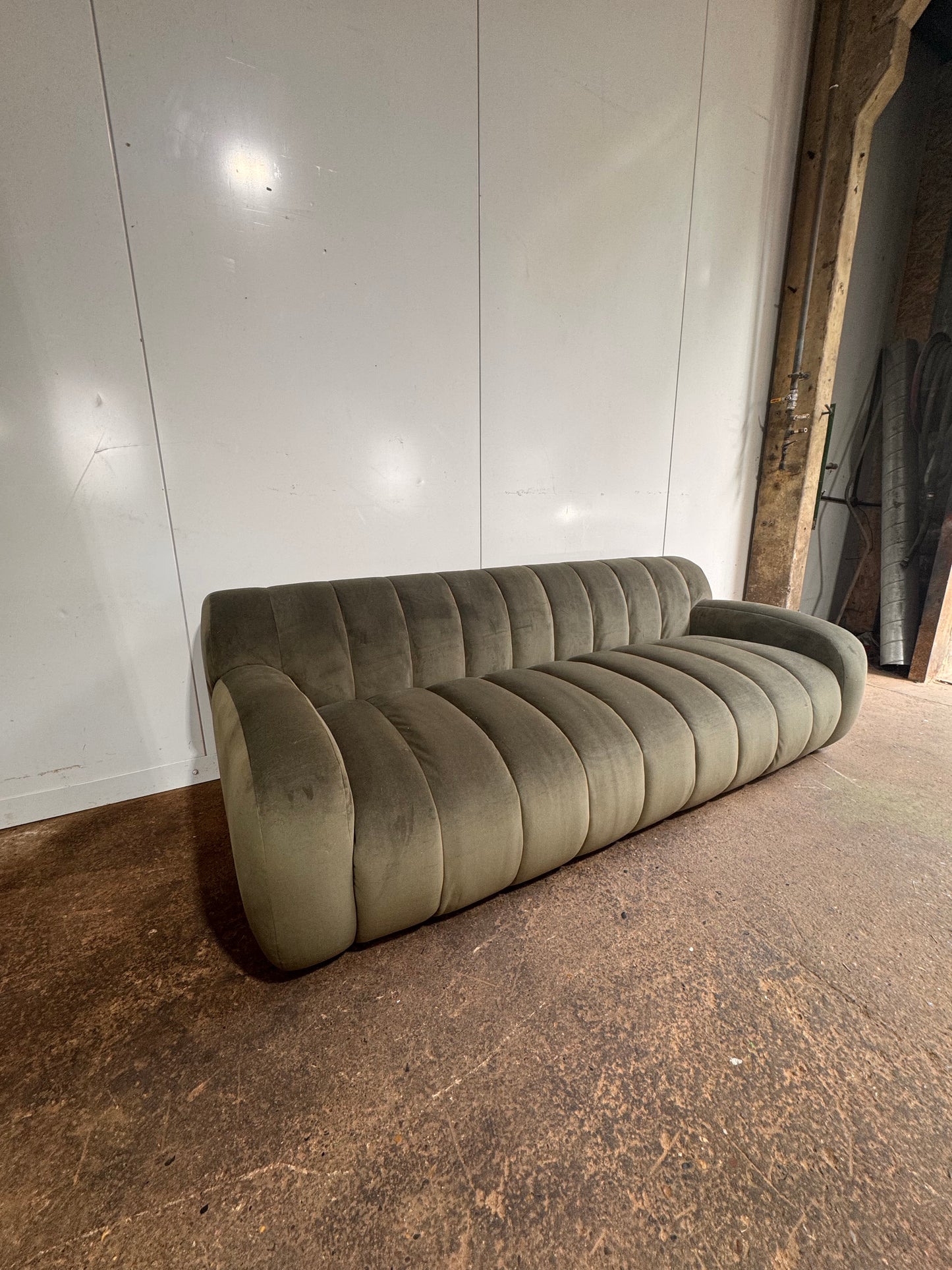 Green Velvet Ridged Coste Sofa