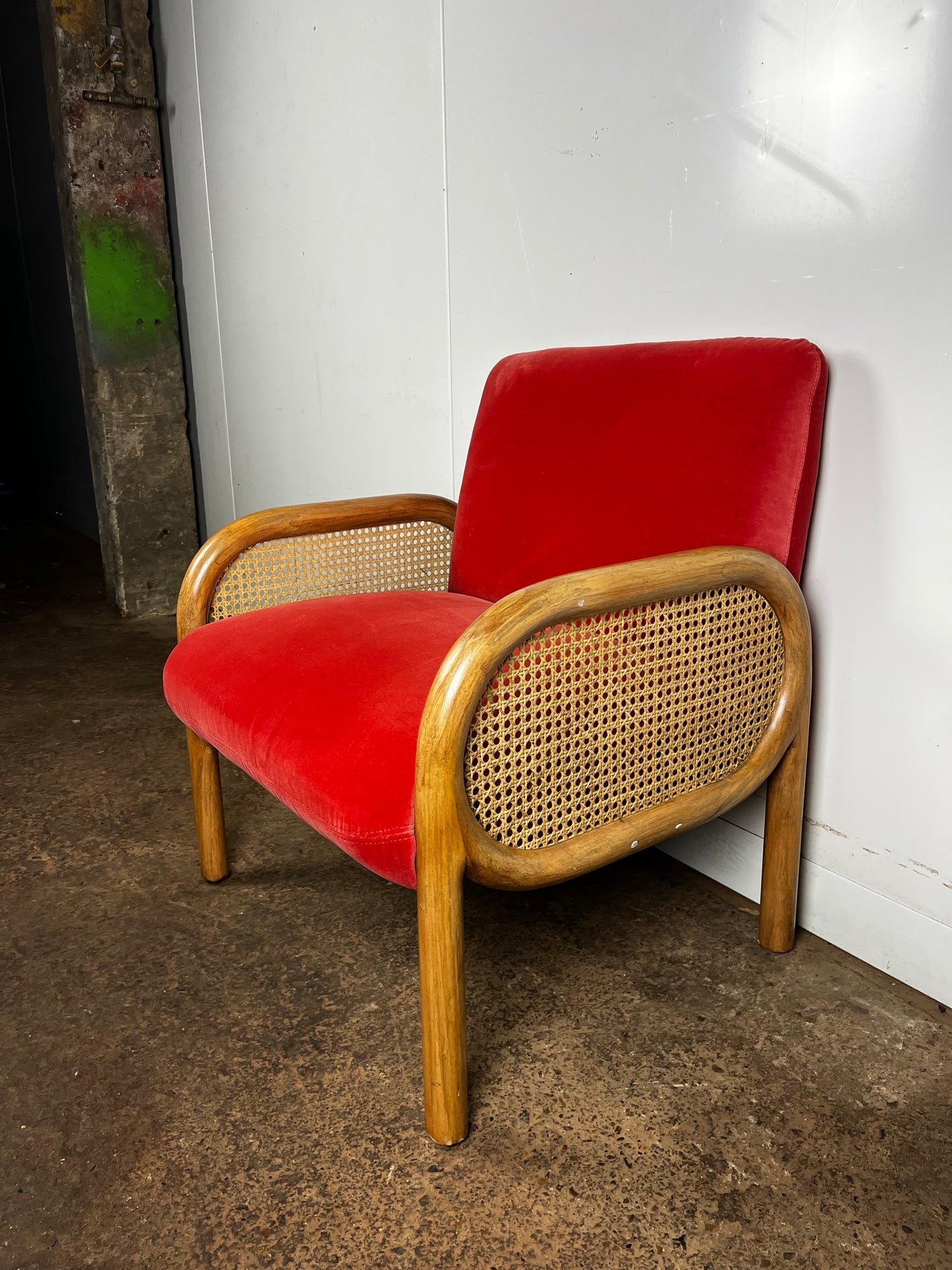Loha Coral Orange Velvet & Rattan Chair by Oliver Bonas