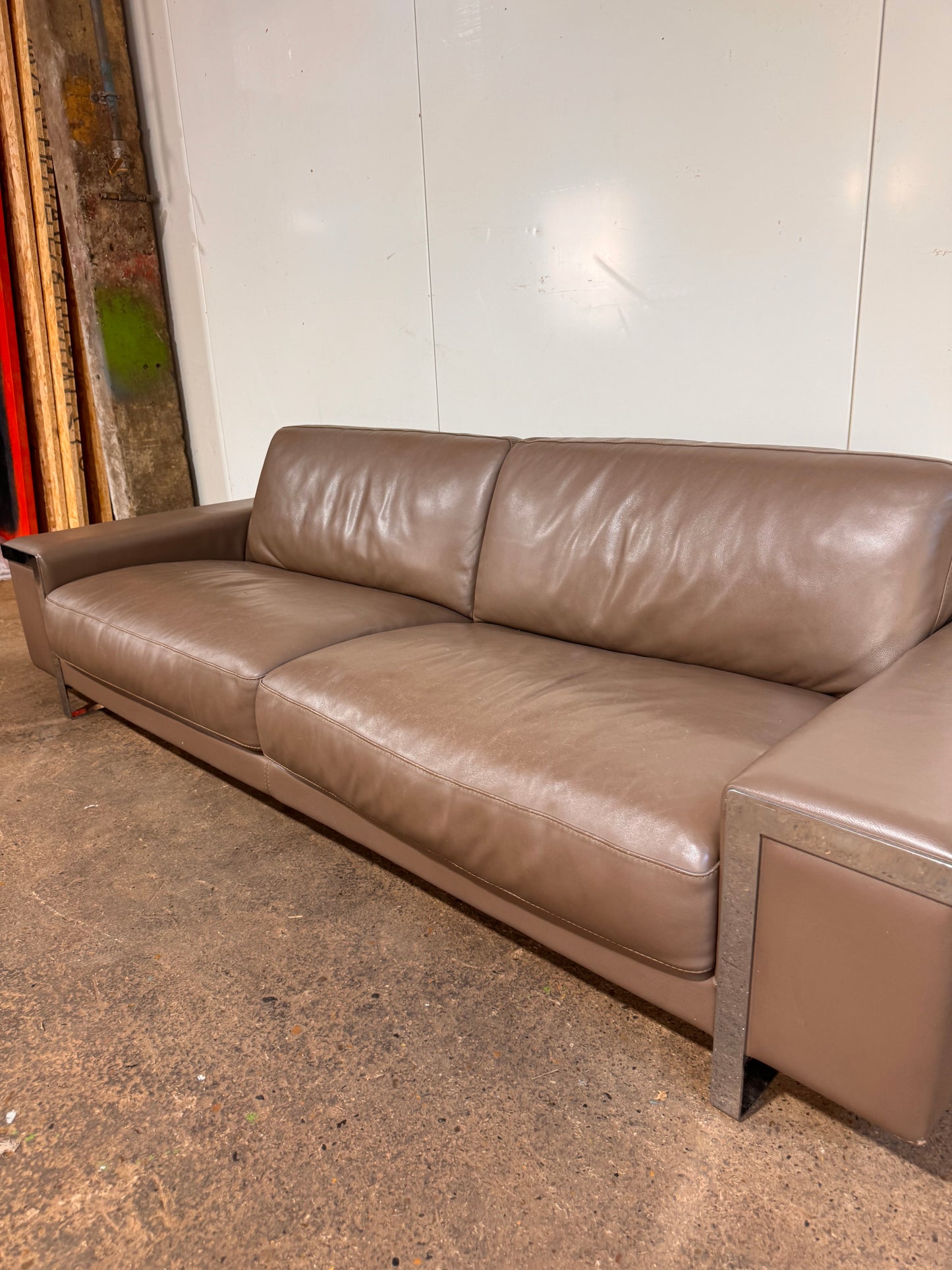 Roche Bobois Beige Leather Sofa
